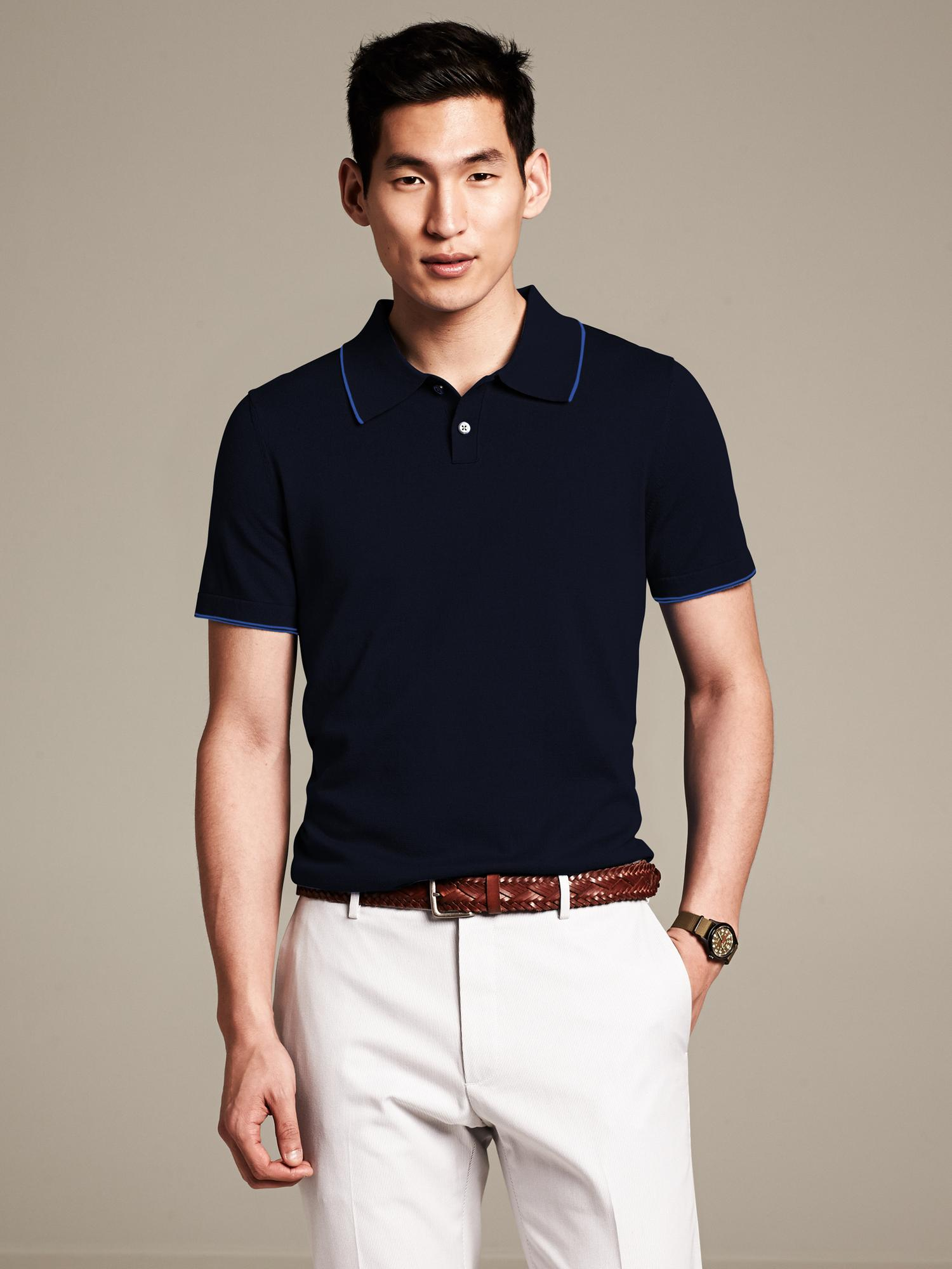 Lyst Banana Republic Tipped Sweater Polo Preppy Navy in Blue for Men