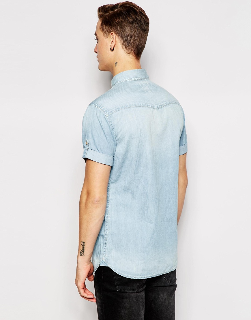 Lyst - Esprit Short Sleeve Denim Shirt in Blue for Men