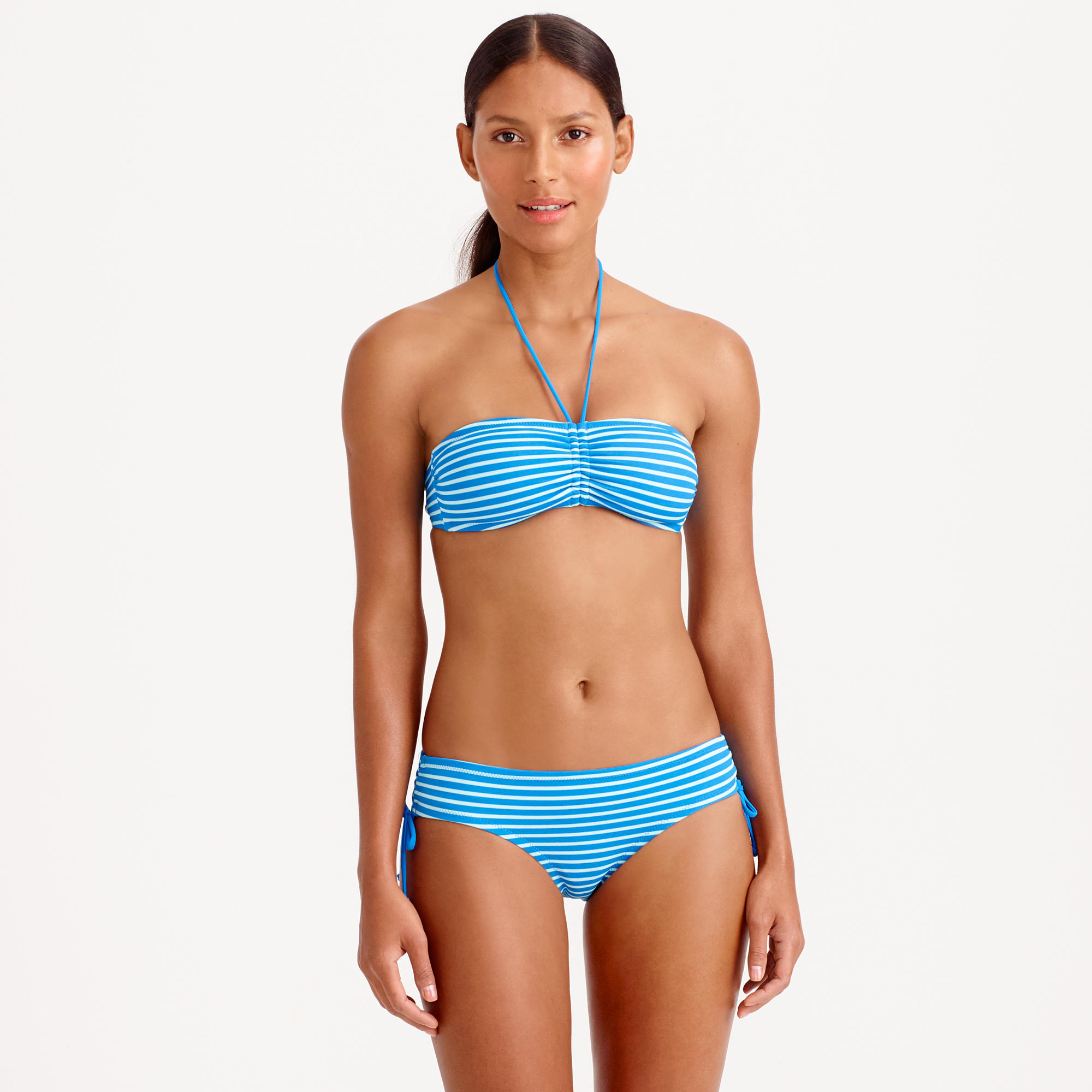 J.crew Deckstripe Tiefront Bandeau Bikini Top in Blue Lyst