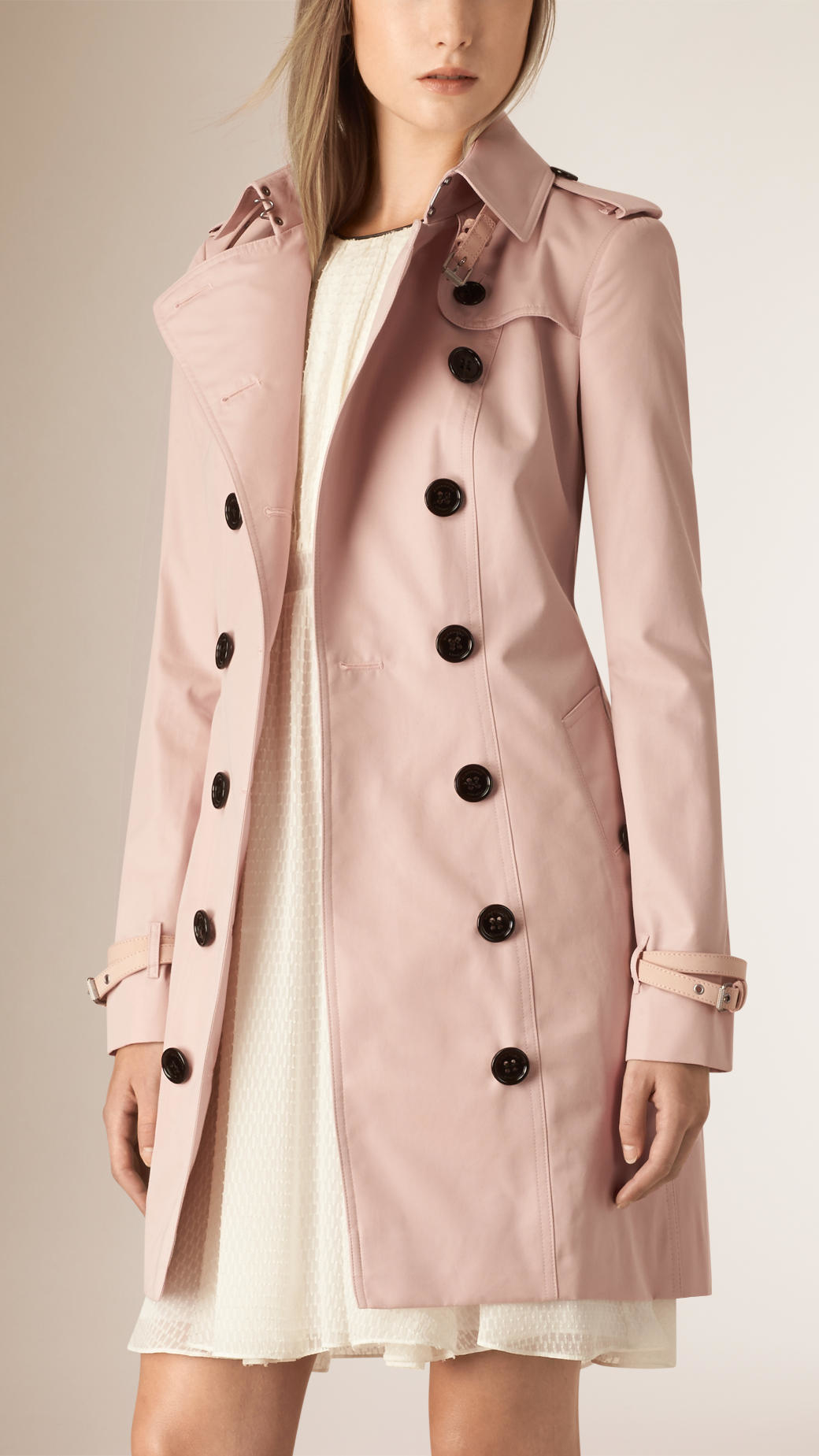 Burberry Leather Trim Cotton Gabardine Trench Coat in Pink | Lyst