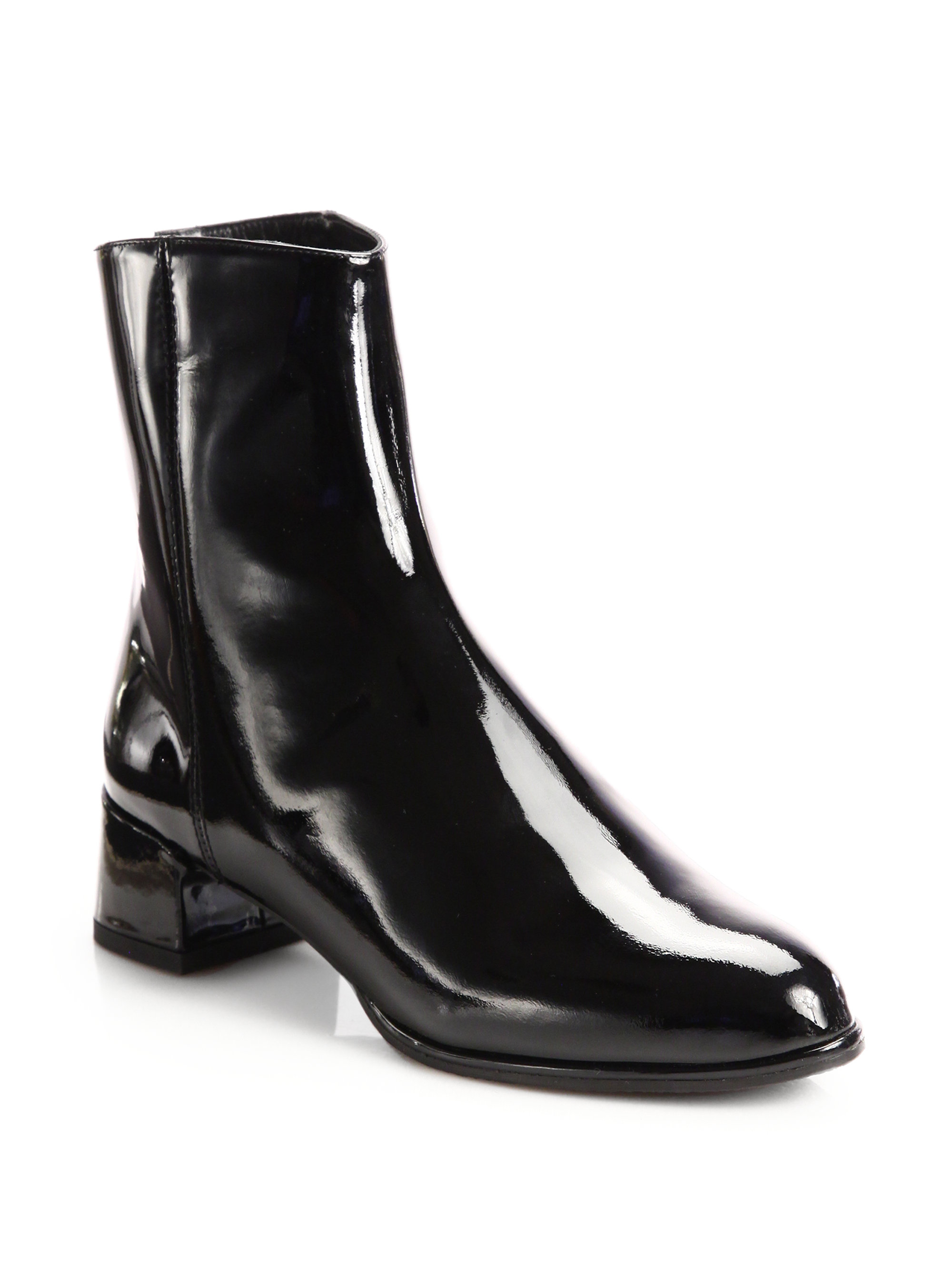 Lyst - Stuart Weitzman Patent Leather Ankle Boots in Black