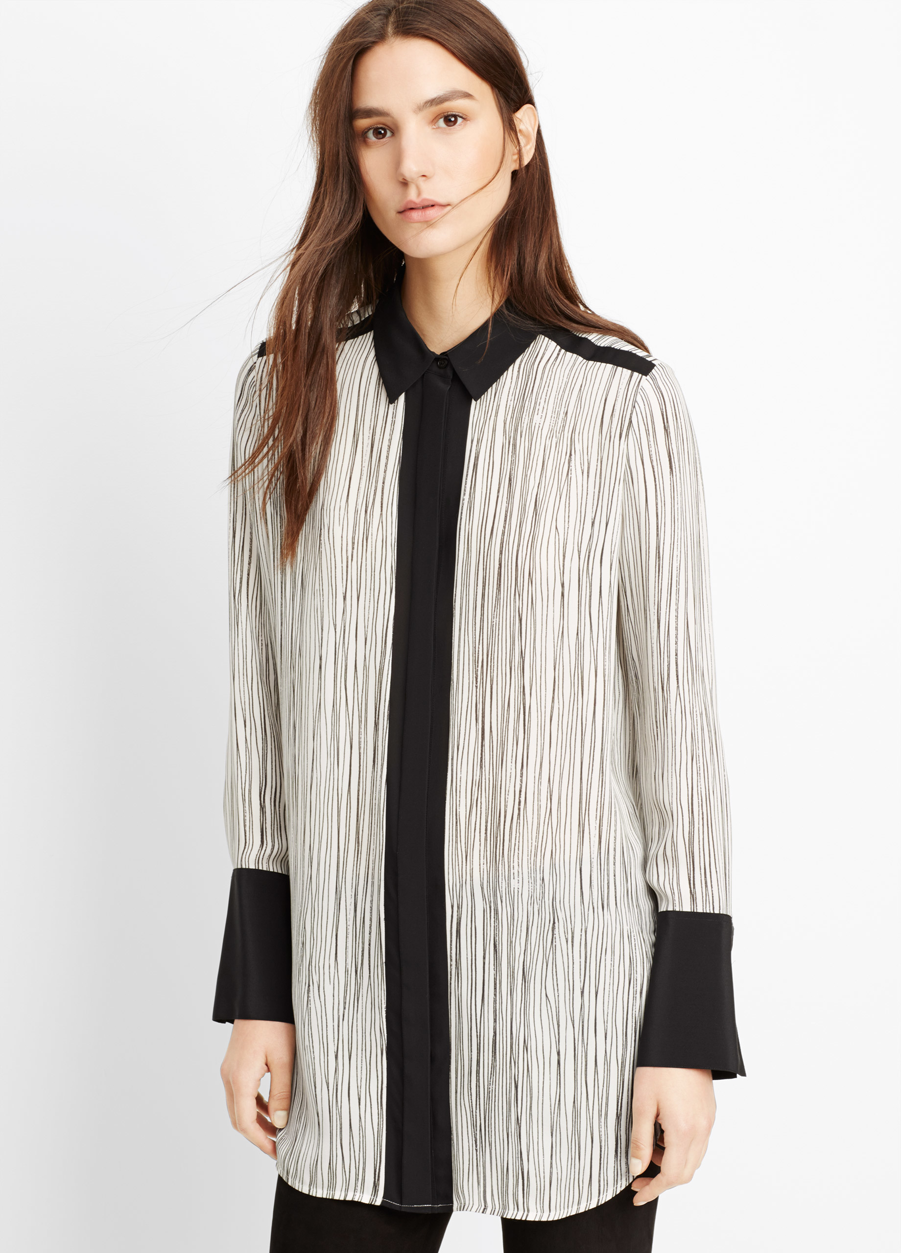 Vince Silk Wavy Stripe Printed Blouse in Black - Lyst