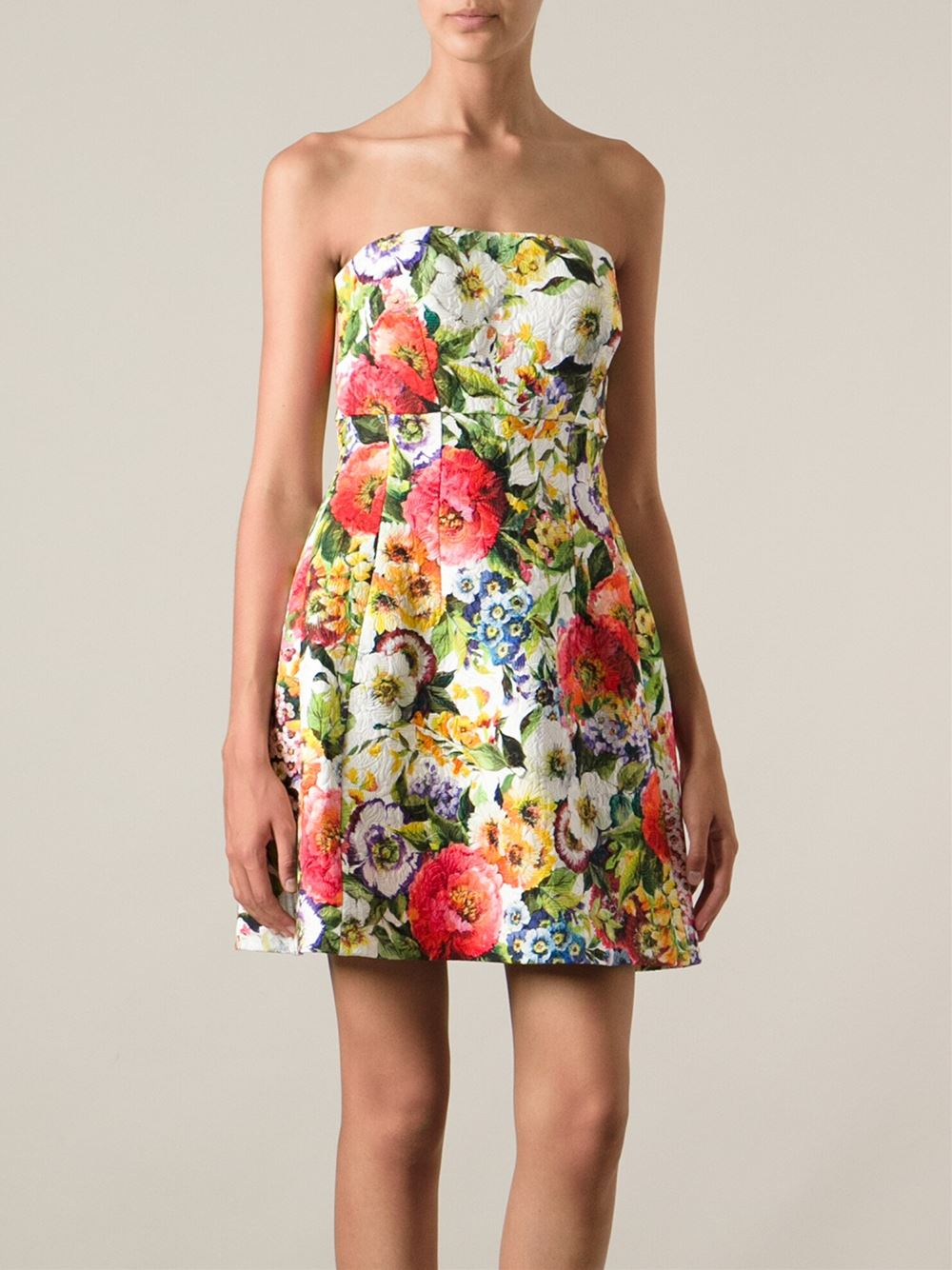 Dolce & Gabbana Strapless Floral Dress | Lyst