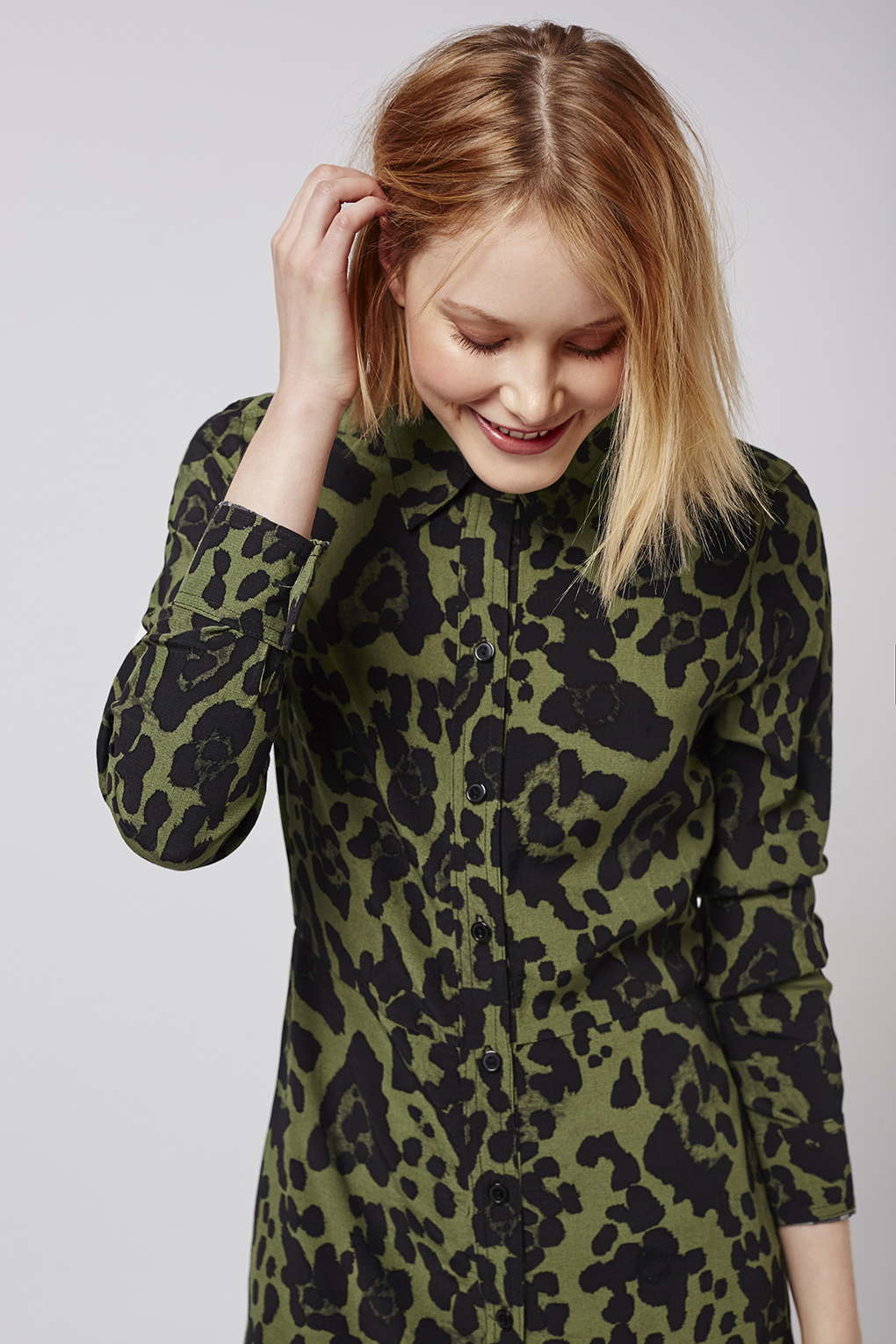 khaki leopard print shirt dress