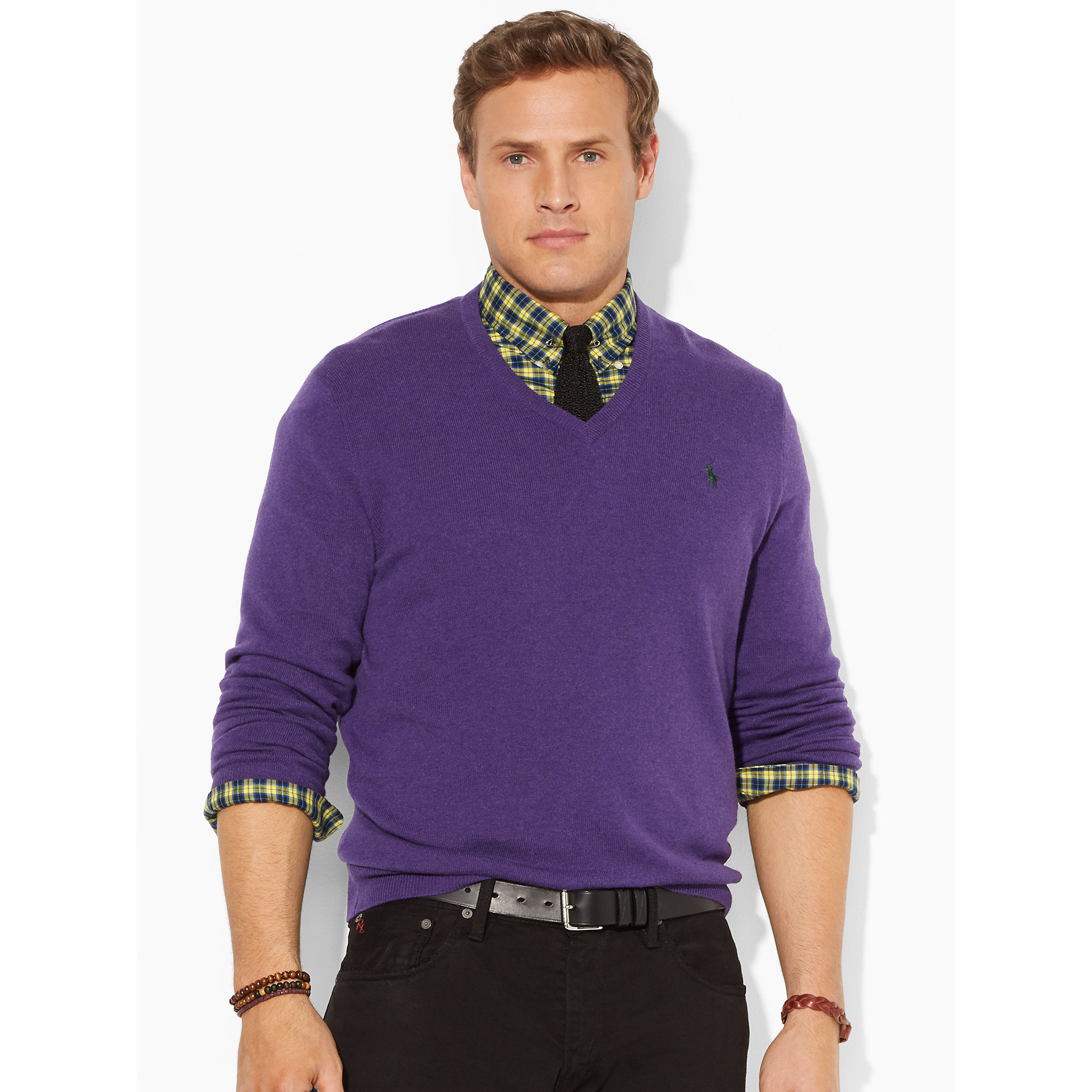 Lyst - Ralph Lauren Merino Wool V-Neck Sweater in Purple for Men