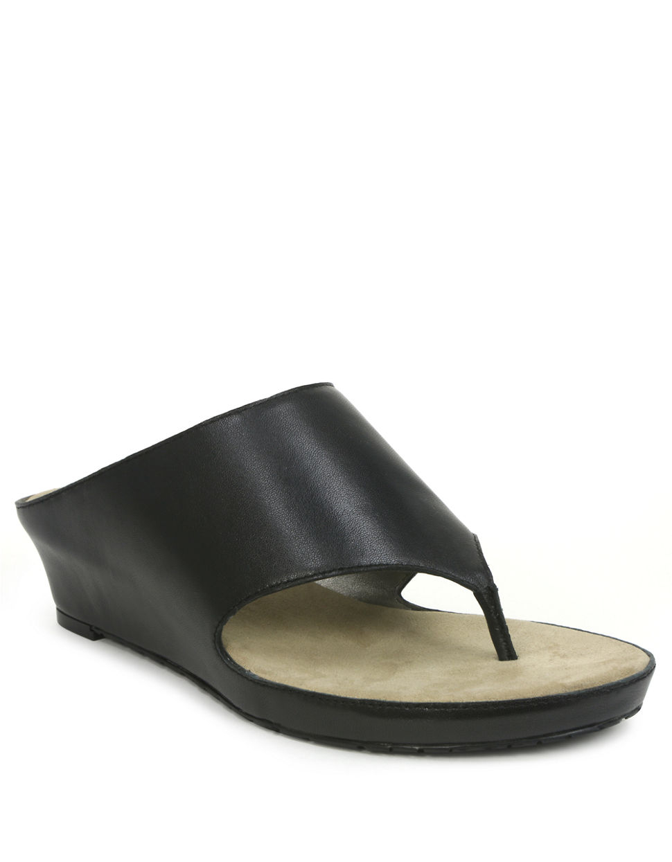 Tahari Mindy Leather Slide Wedge Sandals in Black | Lyst