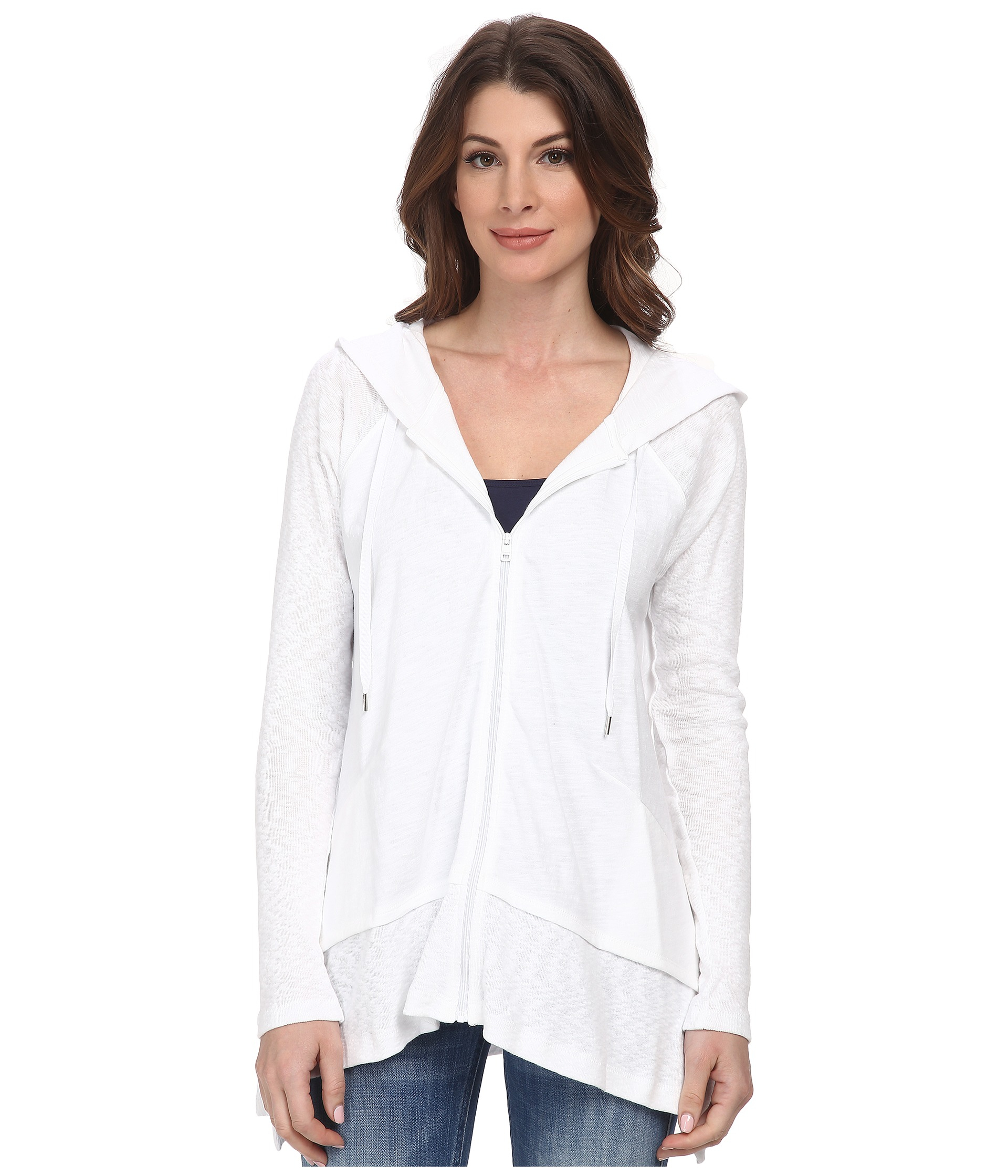 womens white zip front hoodie