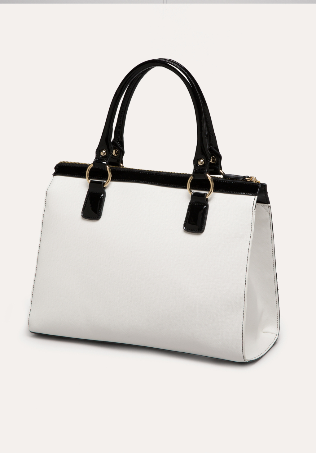 Bebe Patent Trim Colorblock Tote In Black White Black Lyst