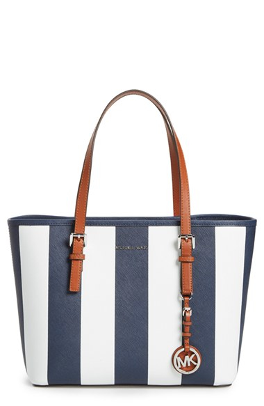mk blue and white striped bag