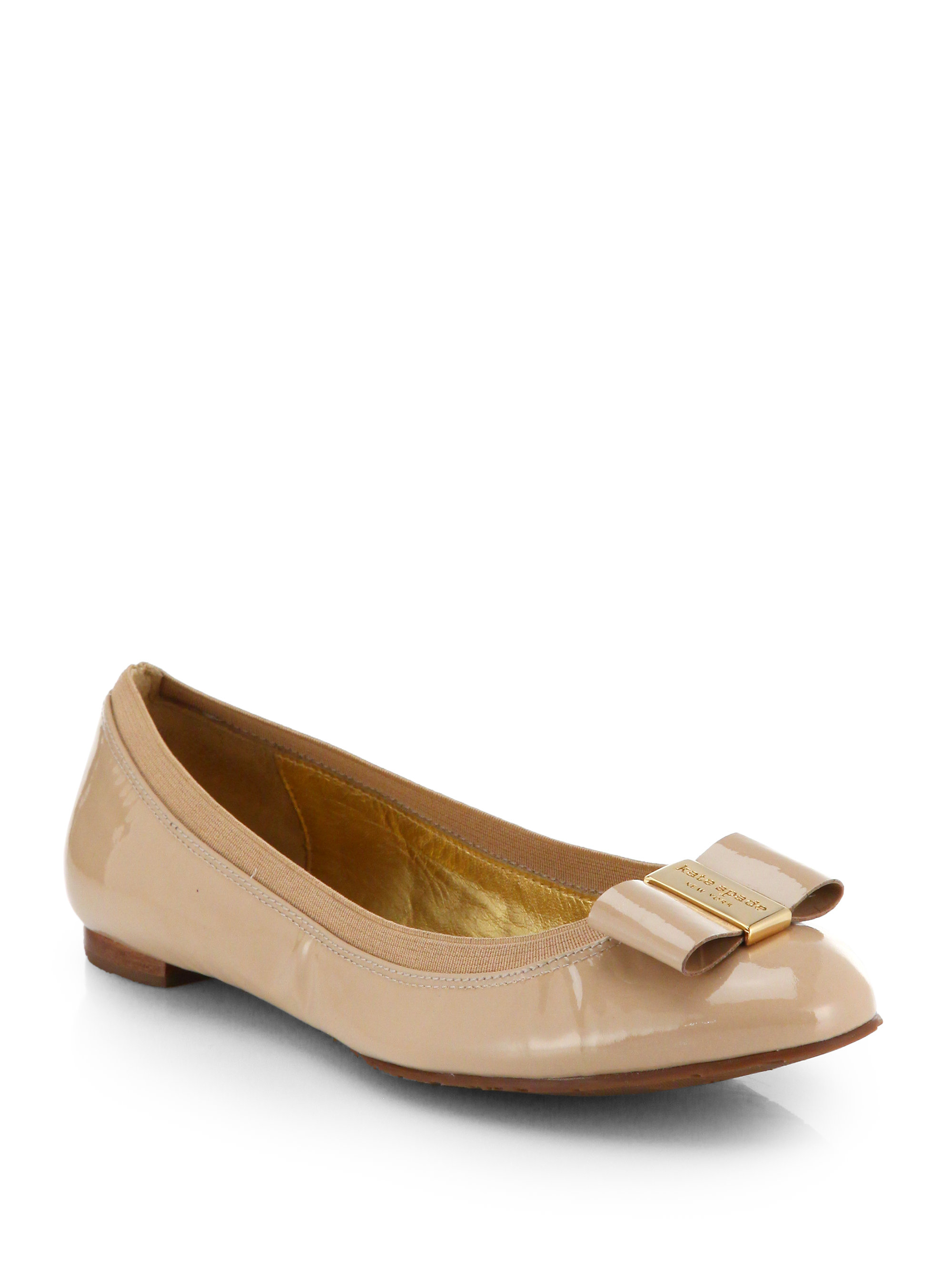 Kate Spade Tock Patent Leather Bow Ballet Flats in Natural | Lyst