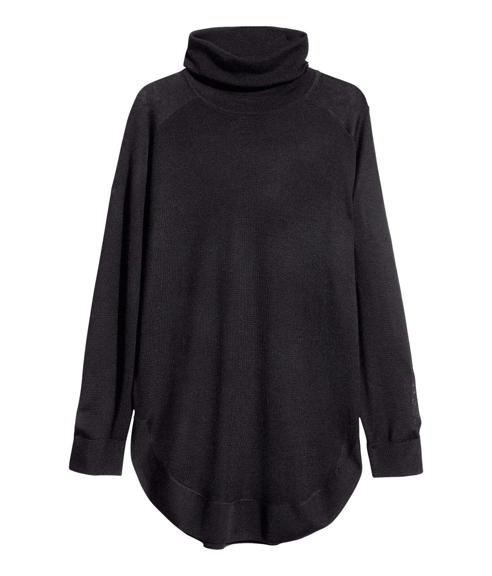 black knitted polo neck jumper