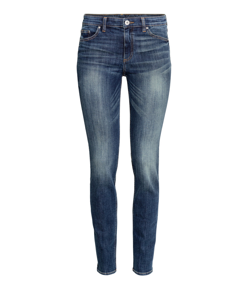 M jeans The H&M Skinny jean is the most modern cut available when it comes to H&M jeans men. This form-fitting jean is the denim of choice for the millennial generation. It looks great paired with tees, sweaters and even button downs. The Skinny is available in a variety of colors, too.