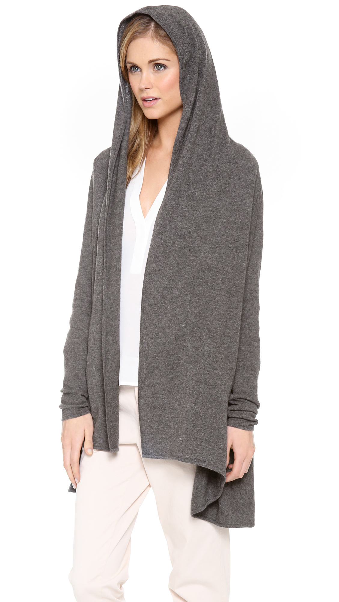  Vince  Hooded Cashmere Cardigan  in Gray Lyst