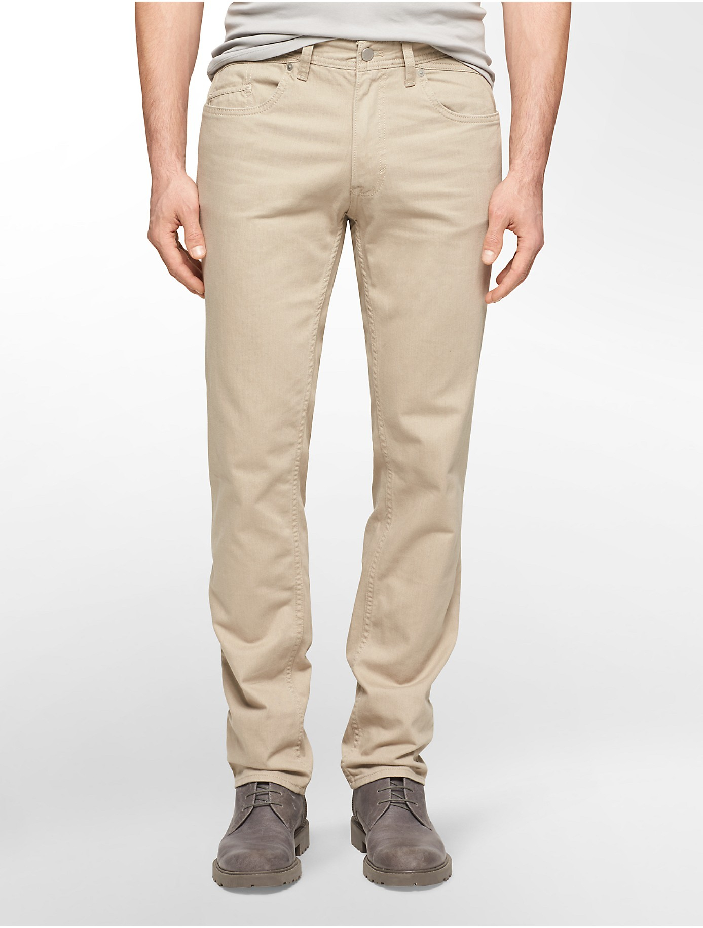 Calvin Klein Jeans Slim Straight Leg 5-Pocket Cotton Stretch Twill Pants in  Khaki (Natural) for Men | Lyst