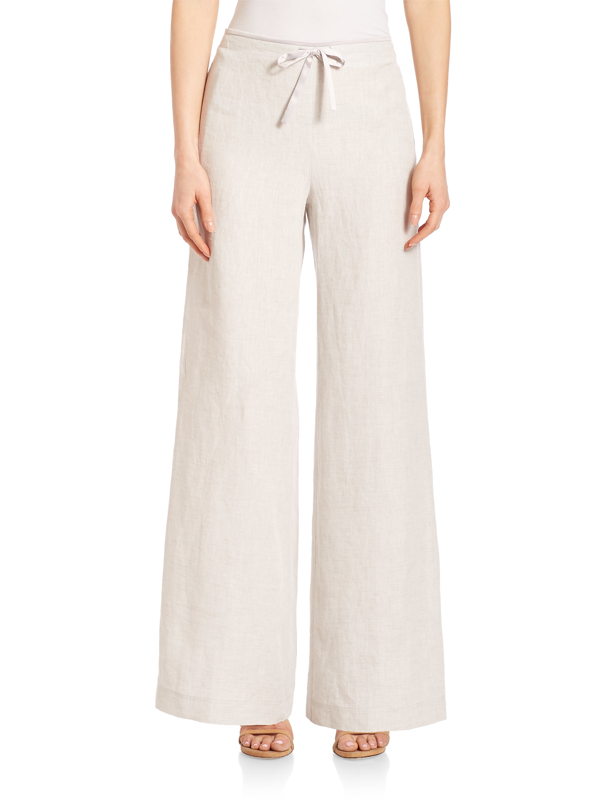 Lyst - Lafayette 148 New York Hierarchy Linen Drawstring Pants in White