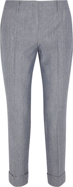 Burberry London Slub Wool And Silk-Blend Straight-Leg Pants in Gray | Lyst