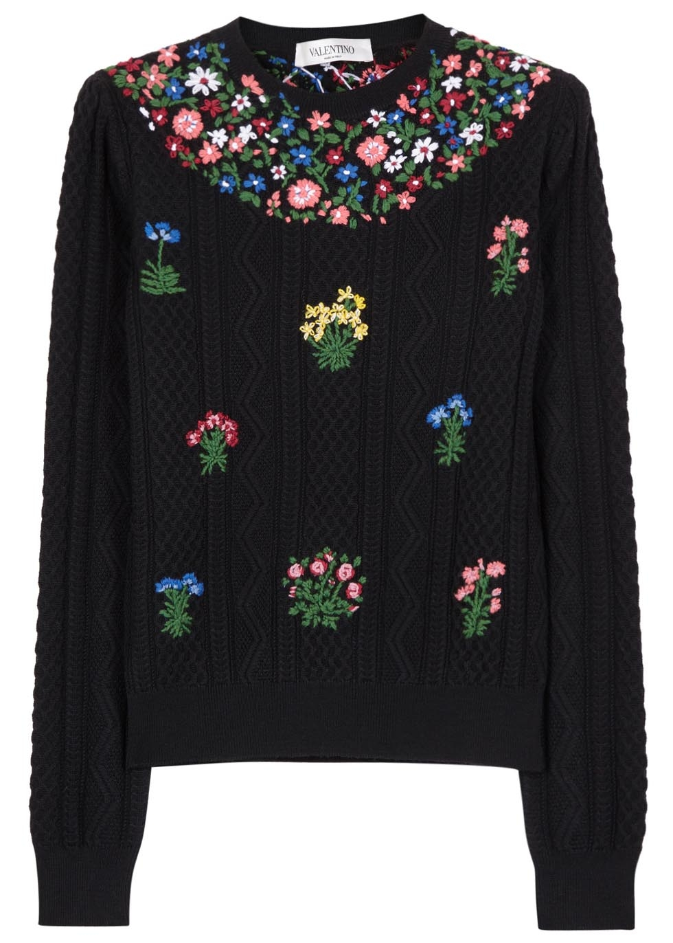 Valentino Black Floral Embroidered Wool Jumper in Black | Lyst