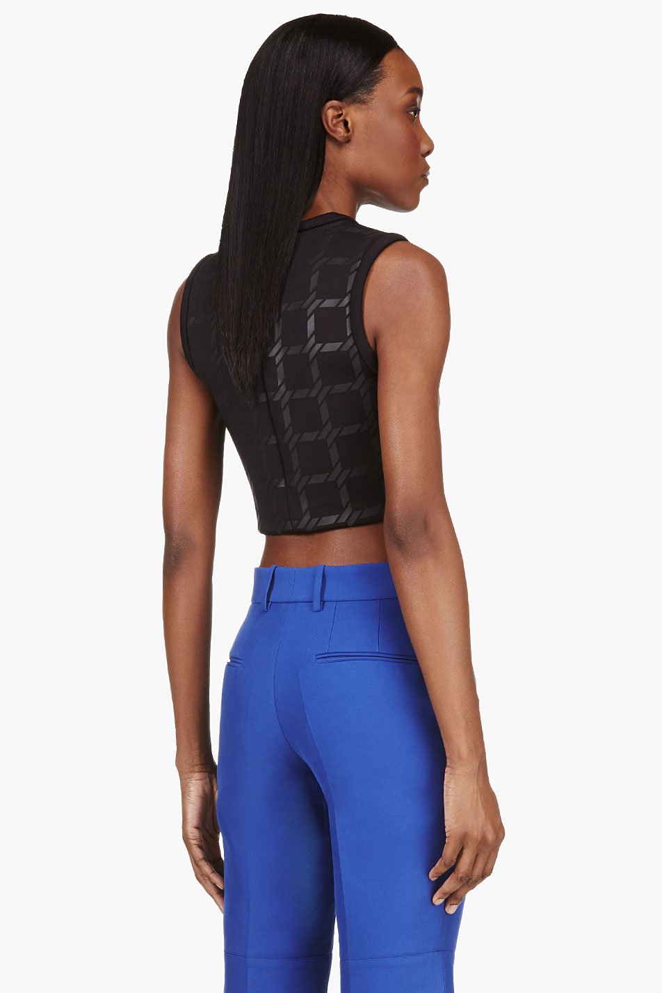 Lyst T by alexander wang Black Neoprene Grid Print Cropped Tank Top in Black