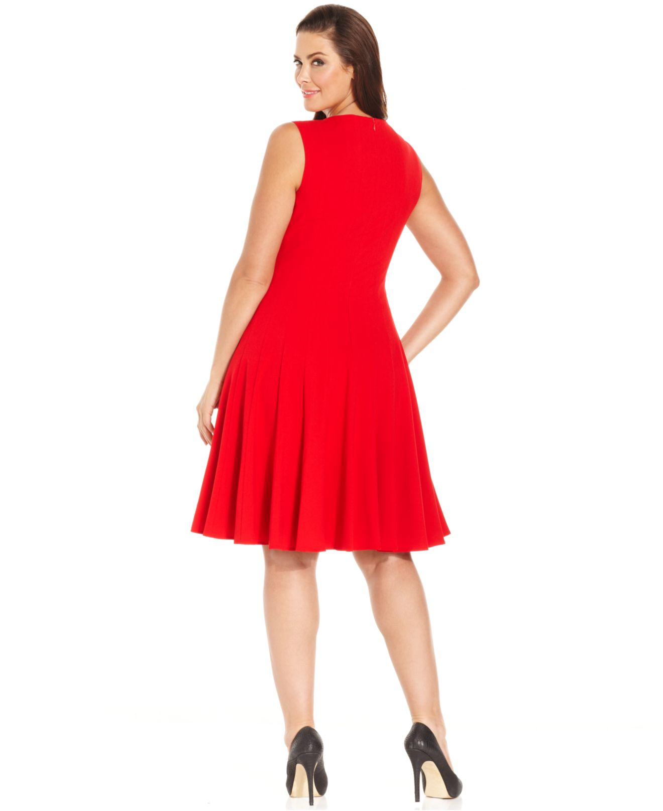 Lyst Calvin Klein Plus Size Pleated A Line Dress In Red Gallery