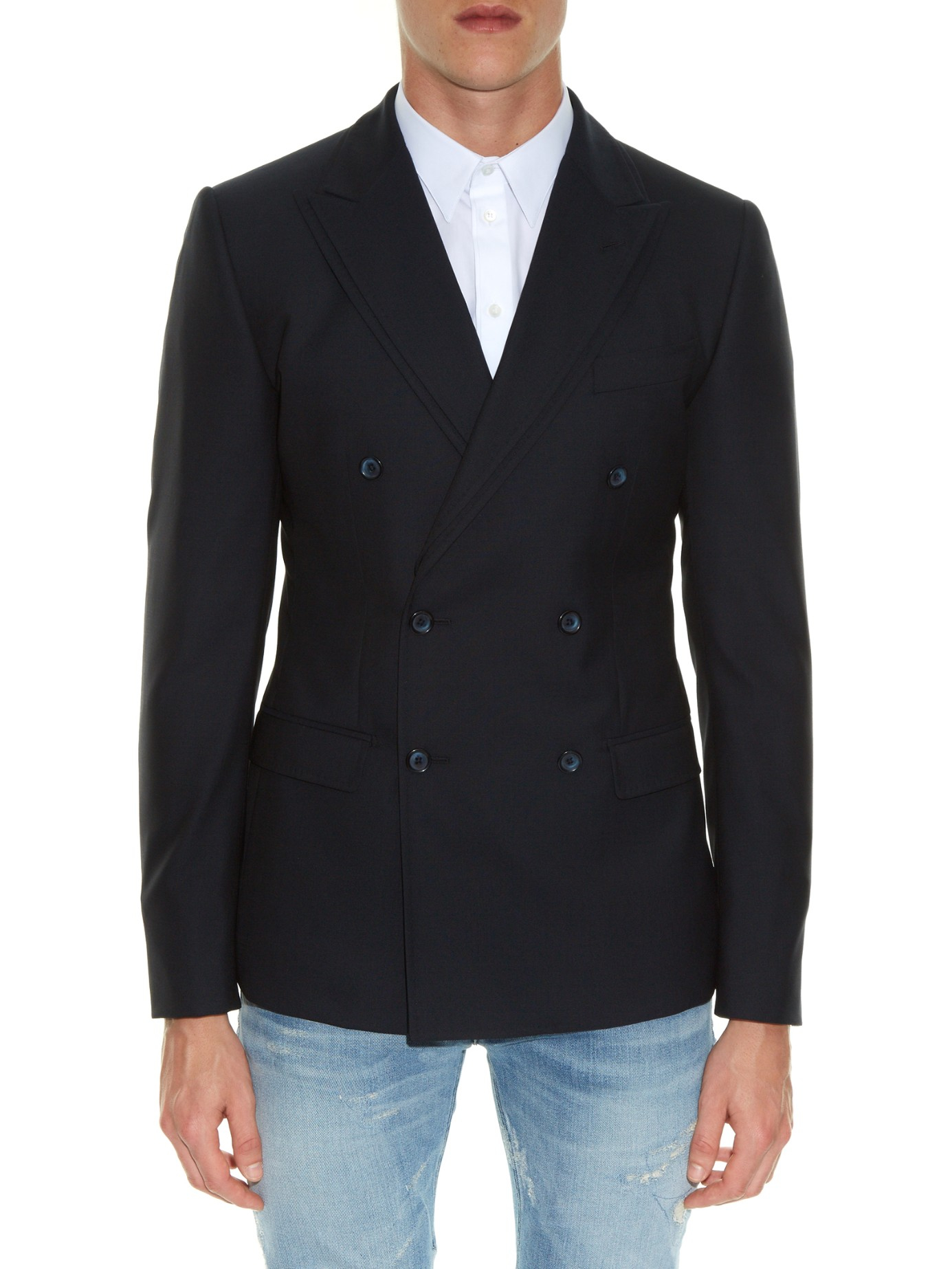 Lyst Dolce And Gabbana Double Peak Lapel Double Breasted Blazer In Black For Men 