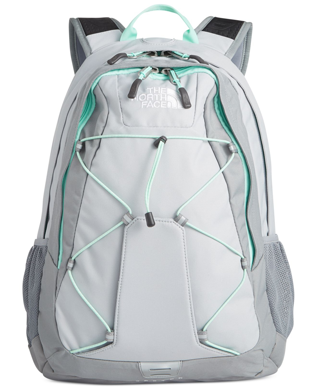 north face backpack gray and mint