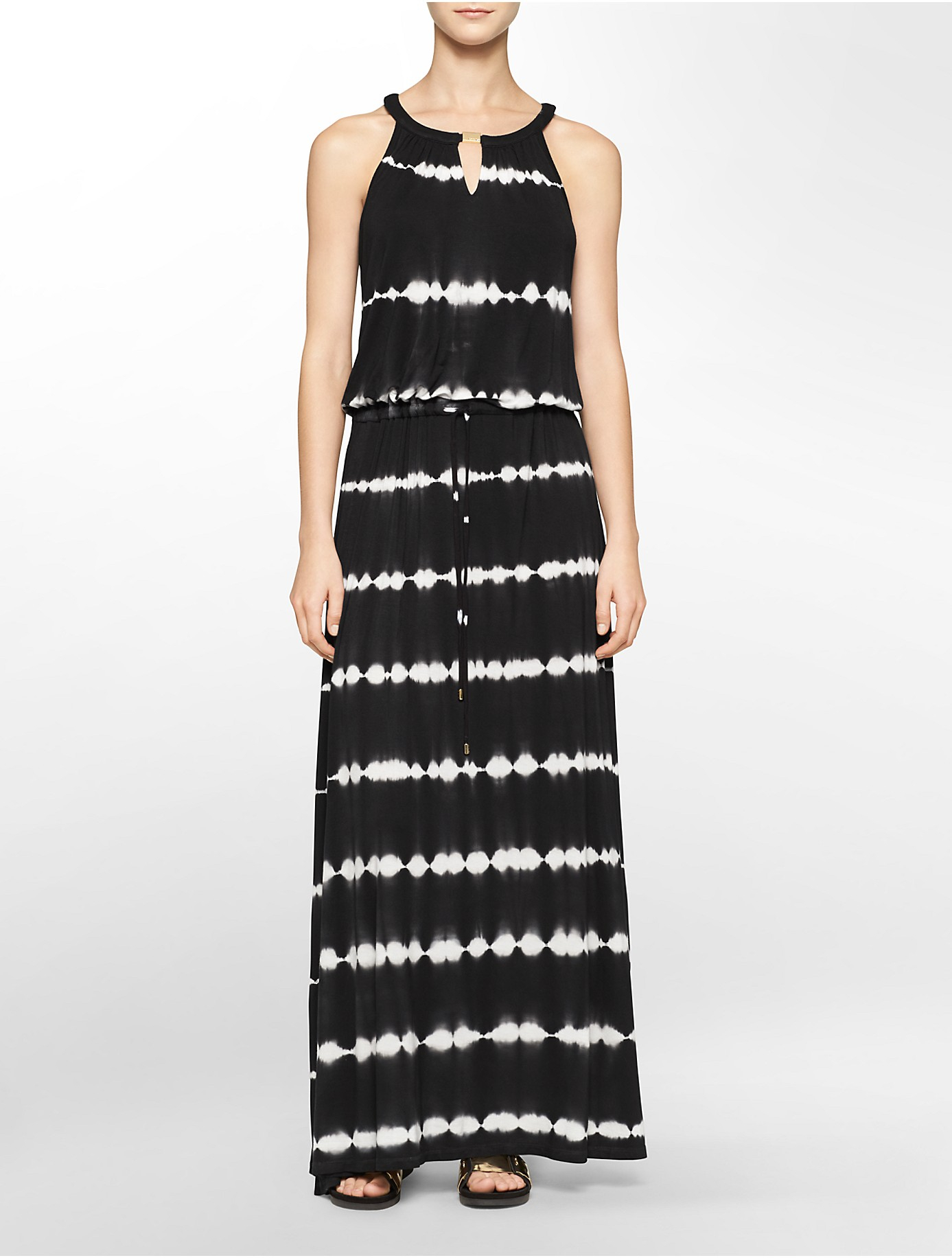 Calvin Klein White Label Tie Dye Print Keyhole Halter Maxi Dress in Black (BLACK/WHITE) Lyst