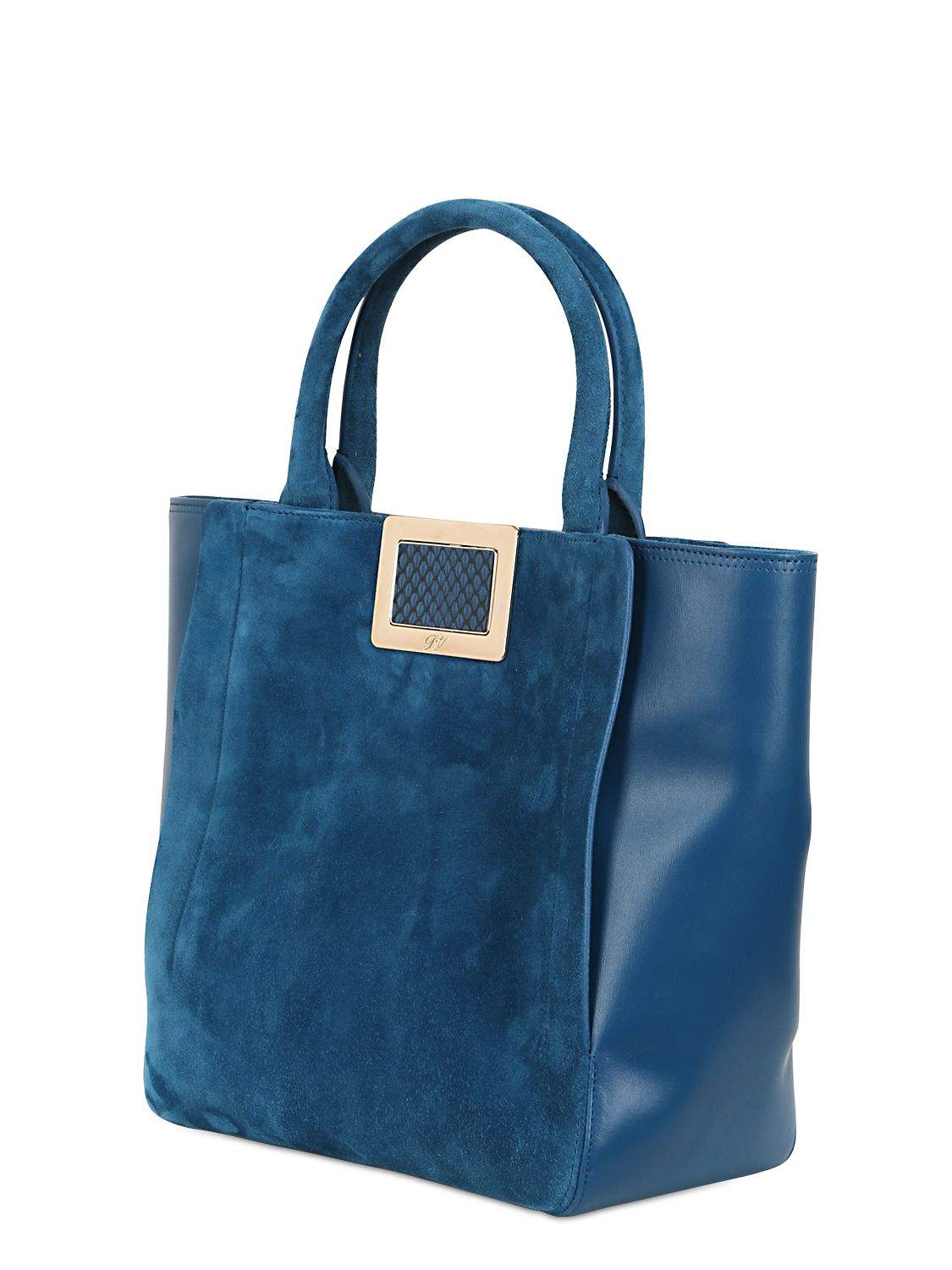 Lyst - Roger Vivier Small Ines Suede Leather Tote Bag in Blue
