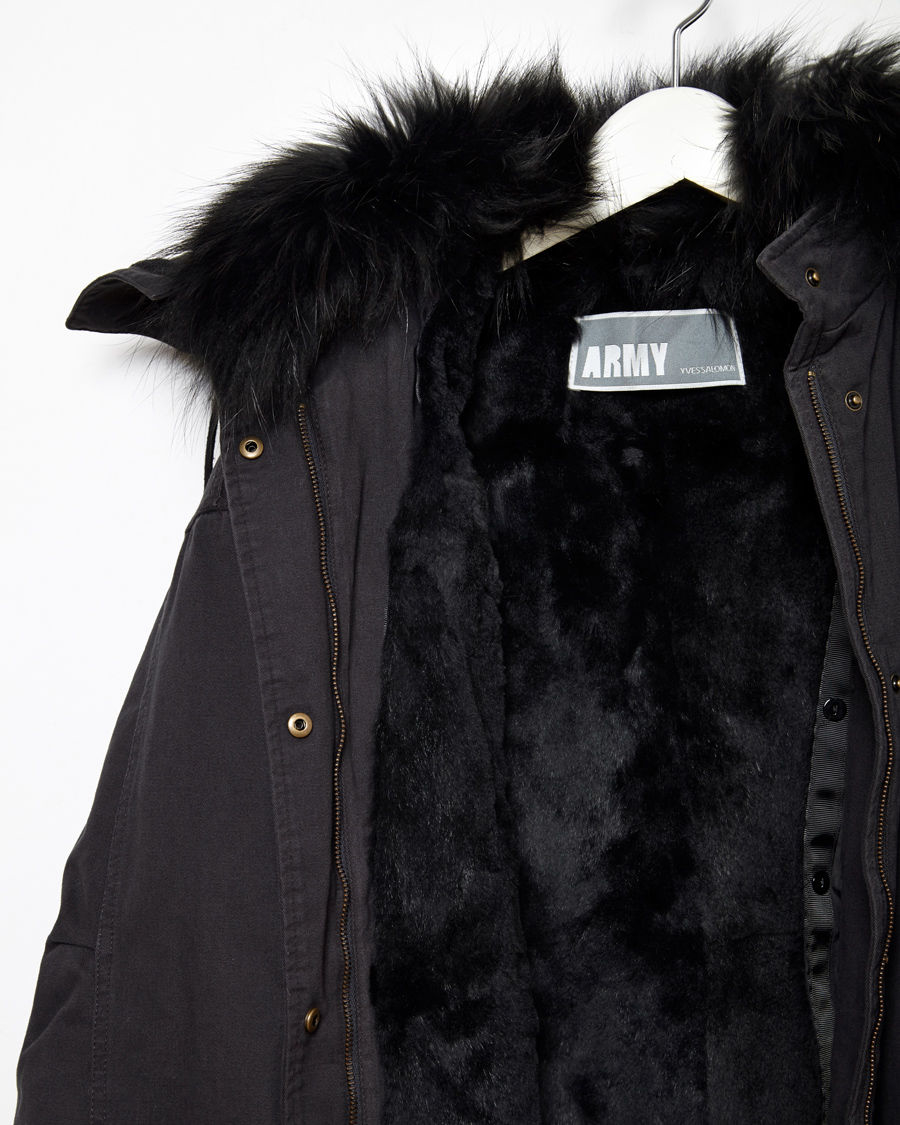 yves salomon black fur lined parka