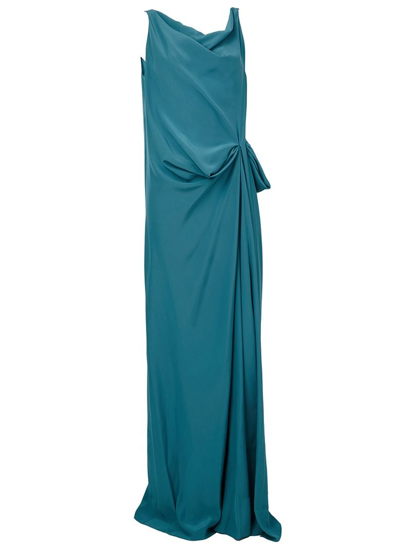 Lanvin Draped Dress in Blue - Lyst