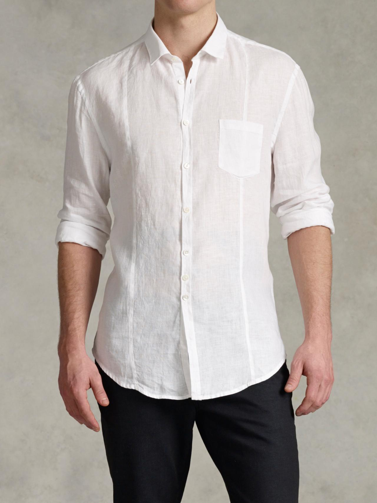 John varvatos Slim Fit Linen Button-up Shirt in White for Men | Lyst