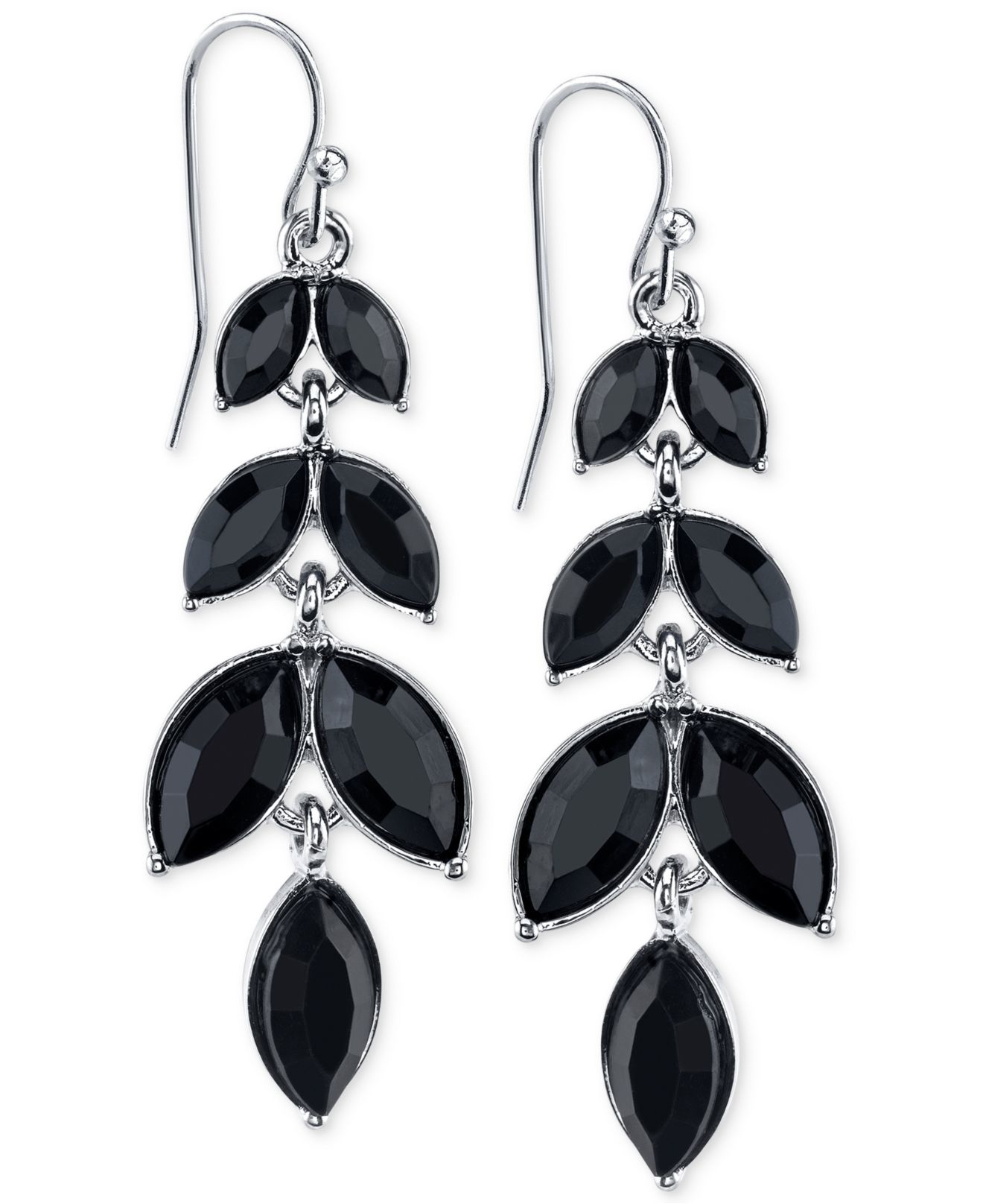 Night Shade Silver Tone Black Stone Leaf Drop Earrings Night Shade Silver Tone Black Stone Leaf Drop Earrings