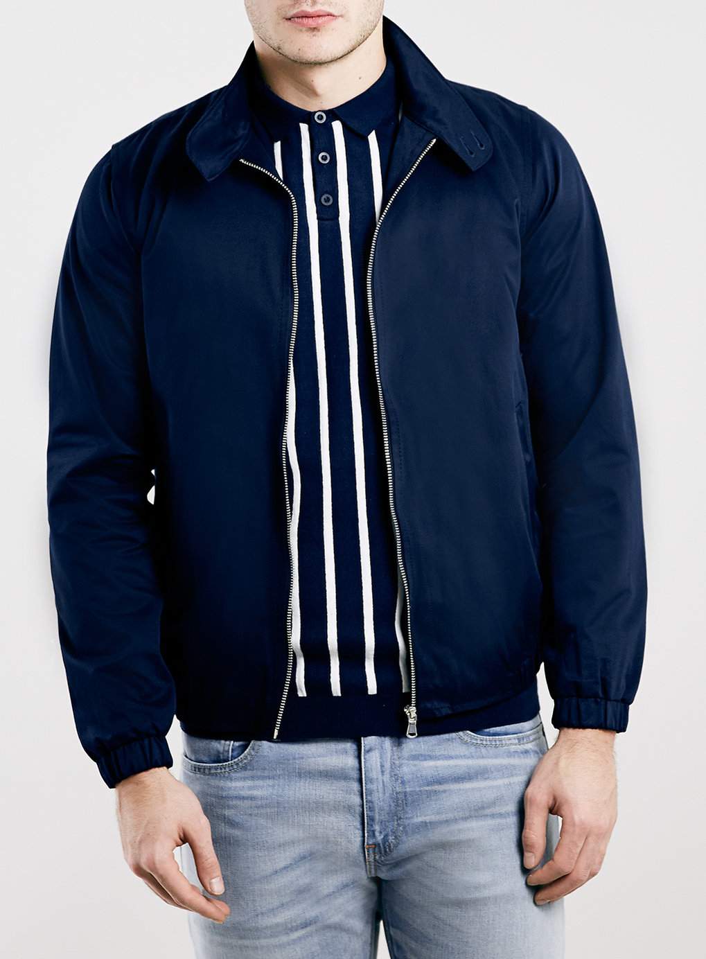Download Topman Navy Harrington Jacket With Check Lining in Blue ...