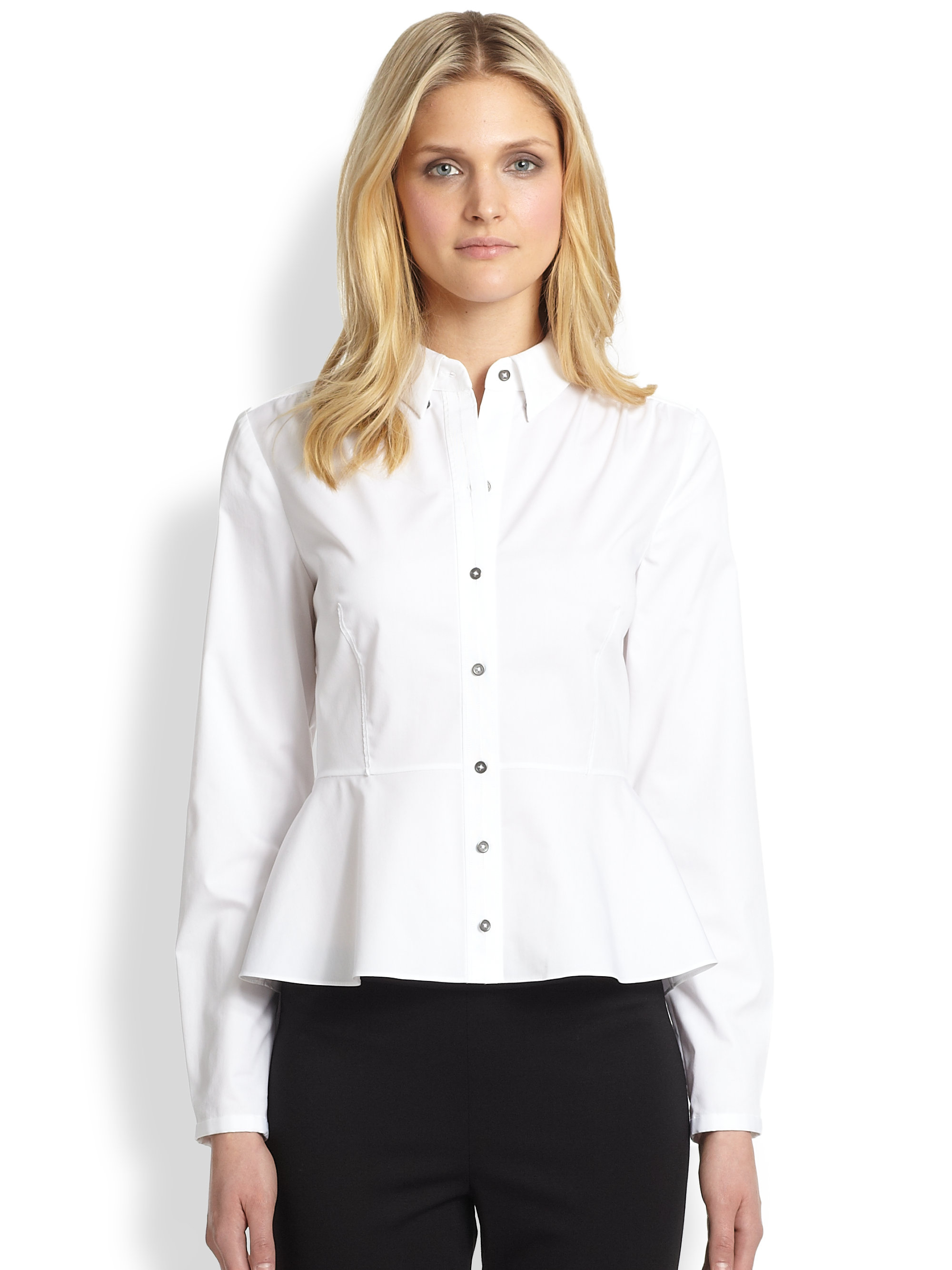 Online button front peplum waist white blouse olivia