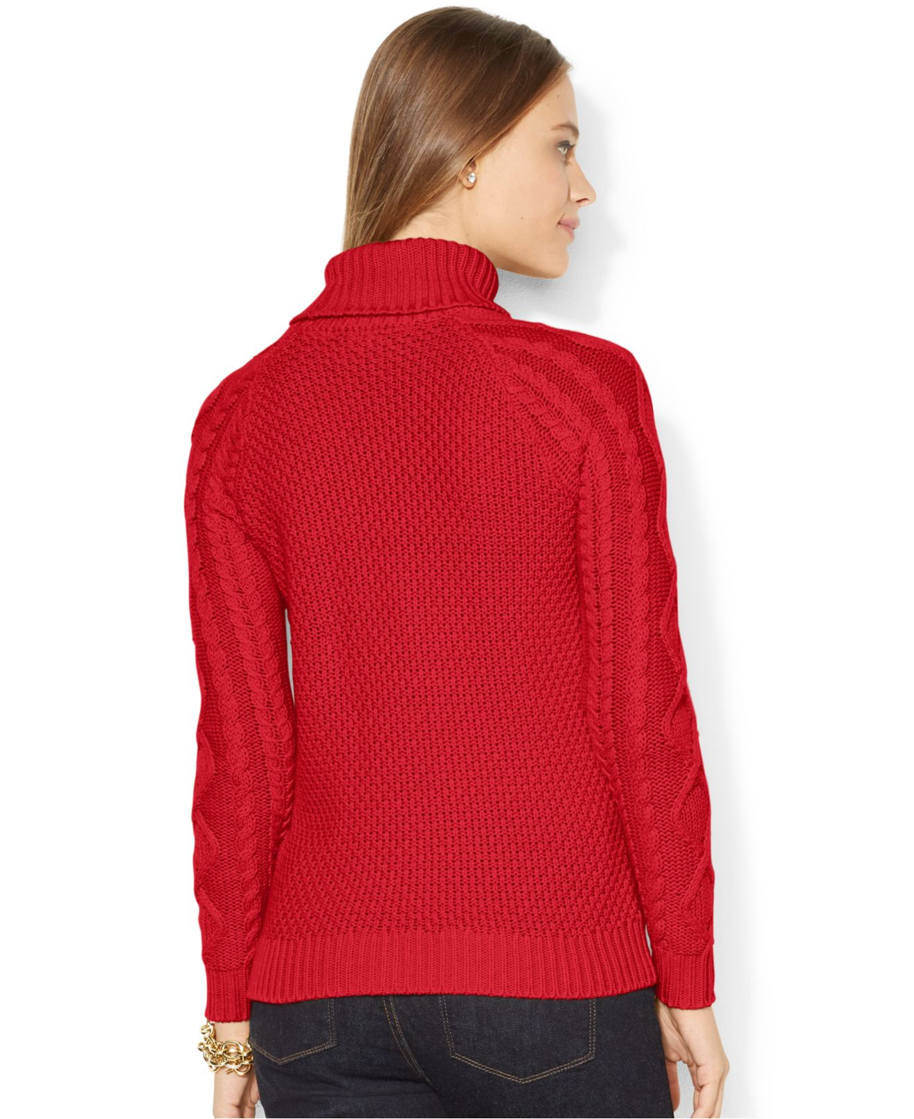 Lauren by Ralph Lauren Cable-Knit Turtleneck Sweater in Red | Lyst