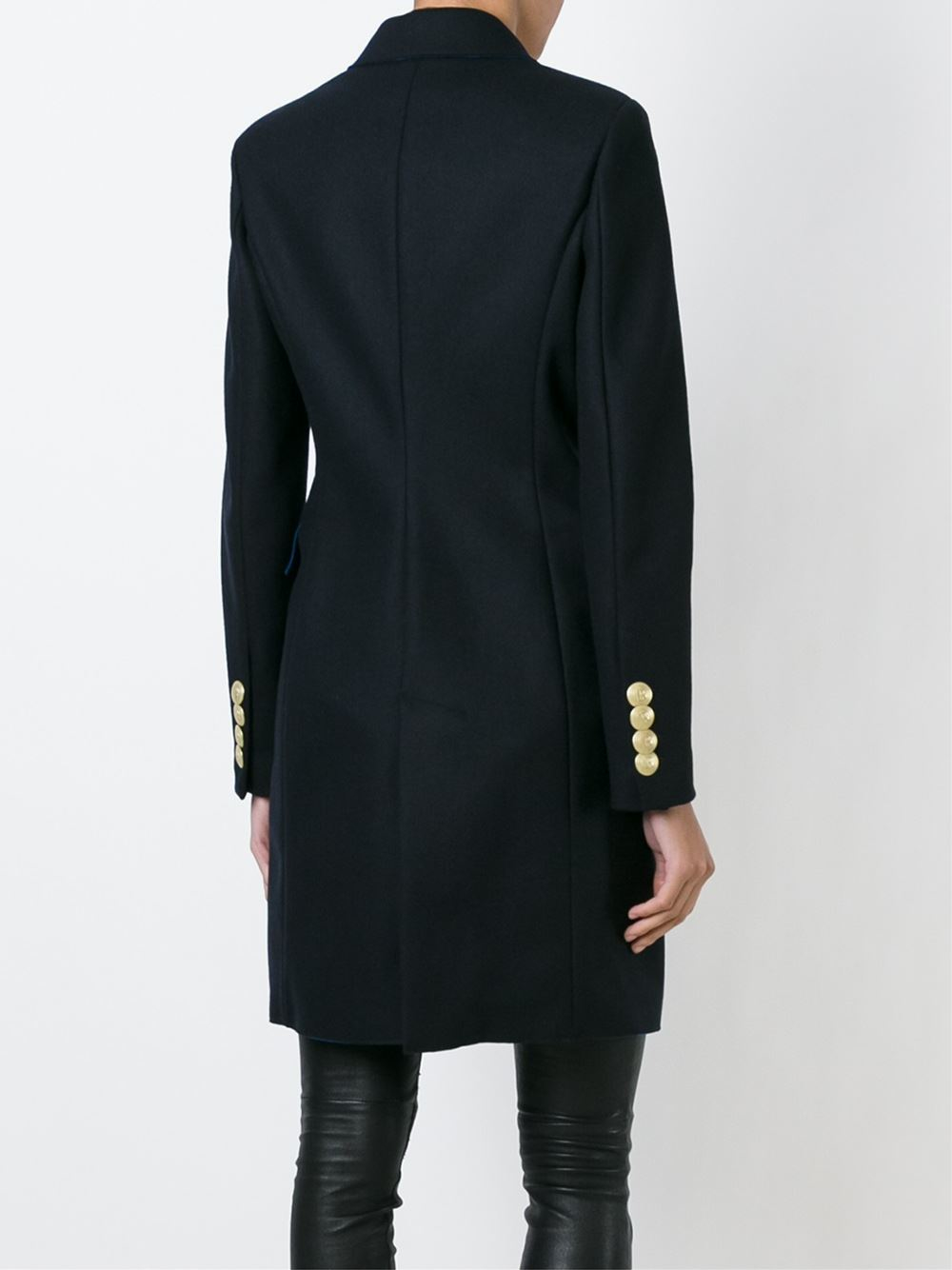 Balmain Military Coat With Silver Buttons in Black Lyst