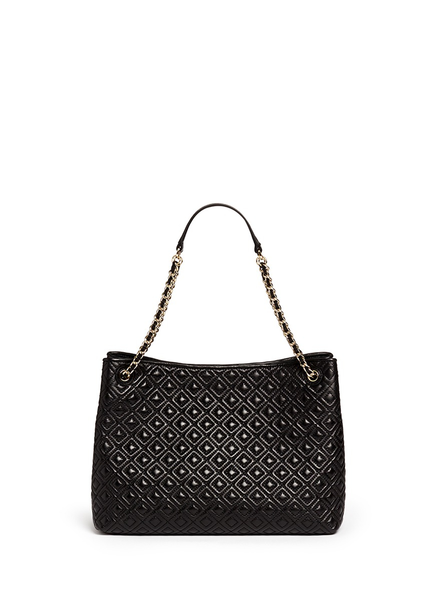 Tory Burch 'marion' Quilted Leather Tote in Black | Lyst