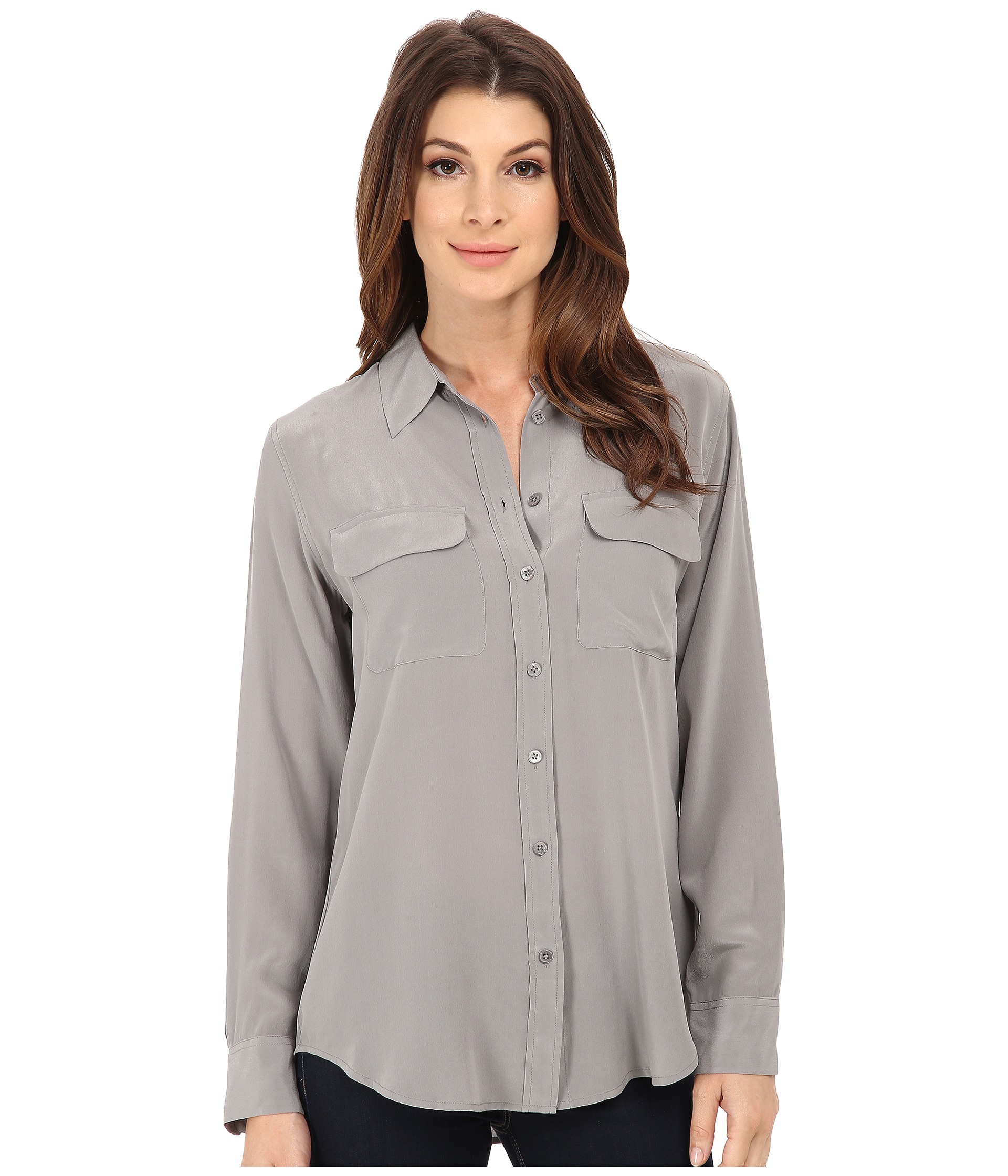 Equipment Slim Signature Blouse in Gray (Frost Grey) | Lyst