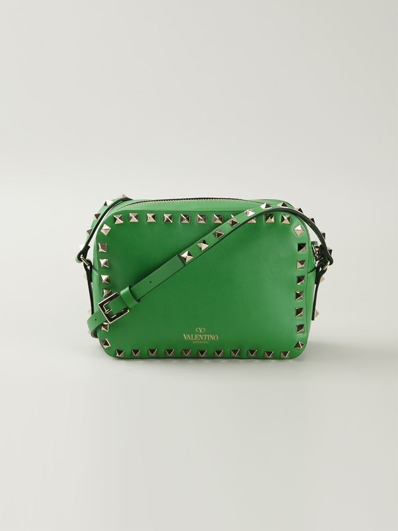 Valentino Rockstud Calf-Leather Cross-Body Bag in Green - Lyst