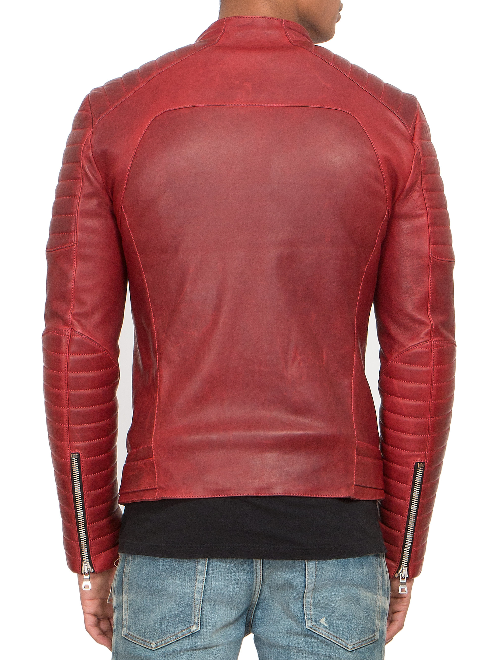 balmain red leather jacket