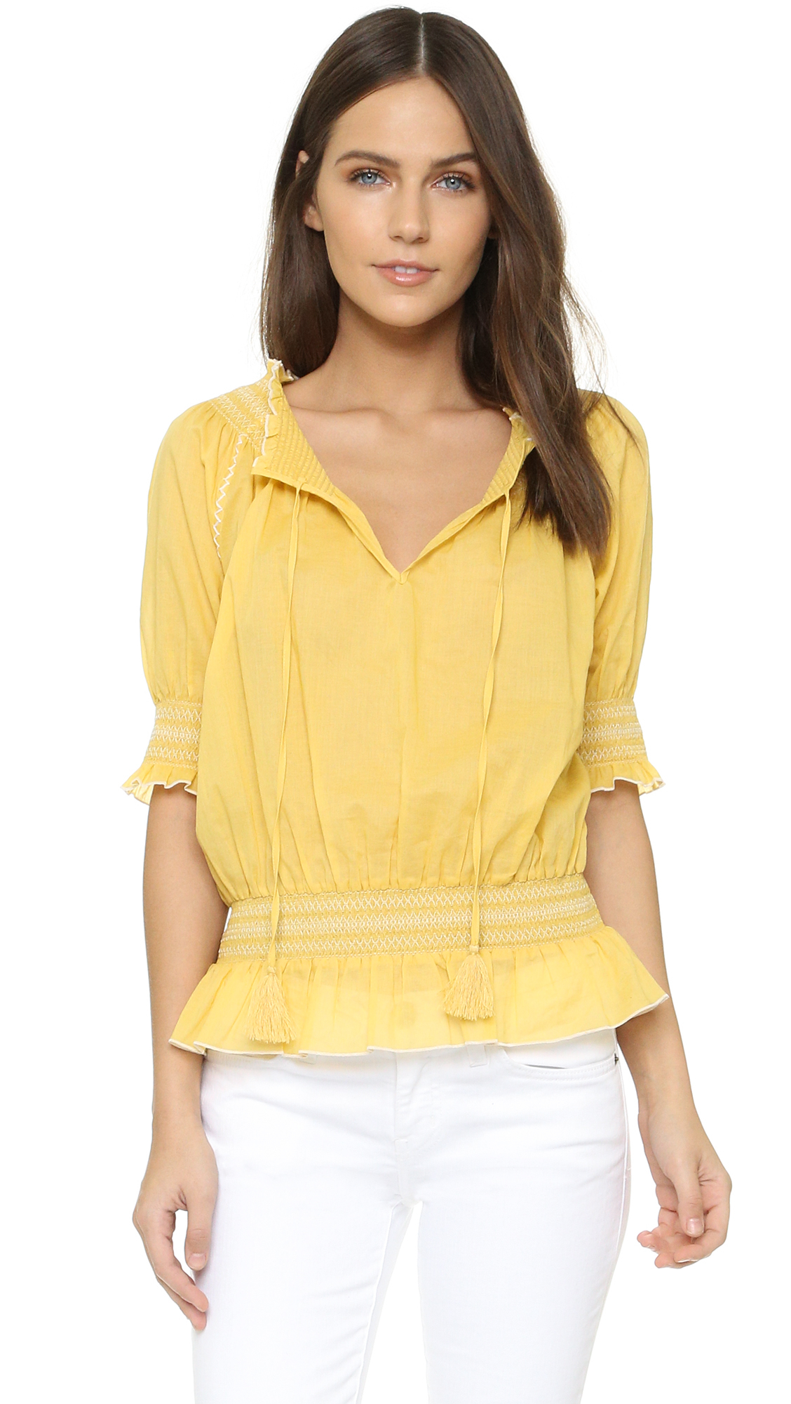 tory burch smocked cotton top