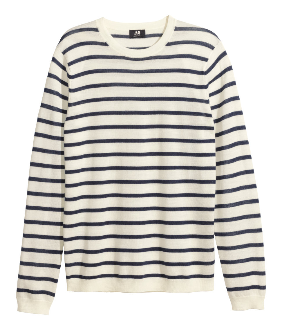 H&M Merino Wool Jumper in White/Striped (White) for Men - Lyst