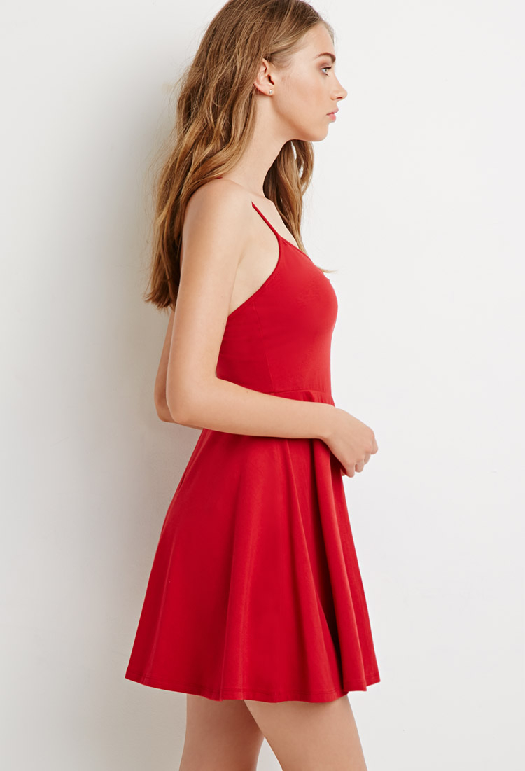 Flare Crisscross Cami Dress in Red ...