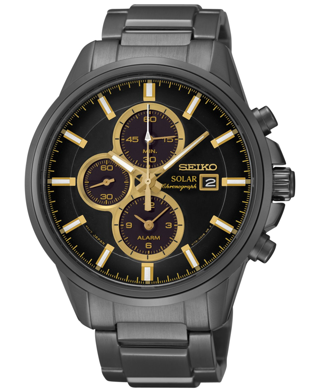 Seiko Men's Solar Chronograph Blacktone Stainless Steel Bracelet Watch