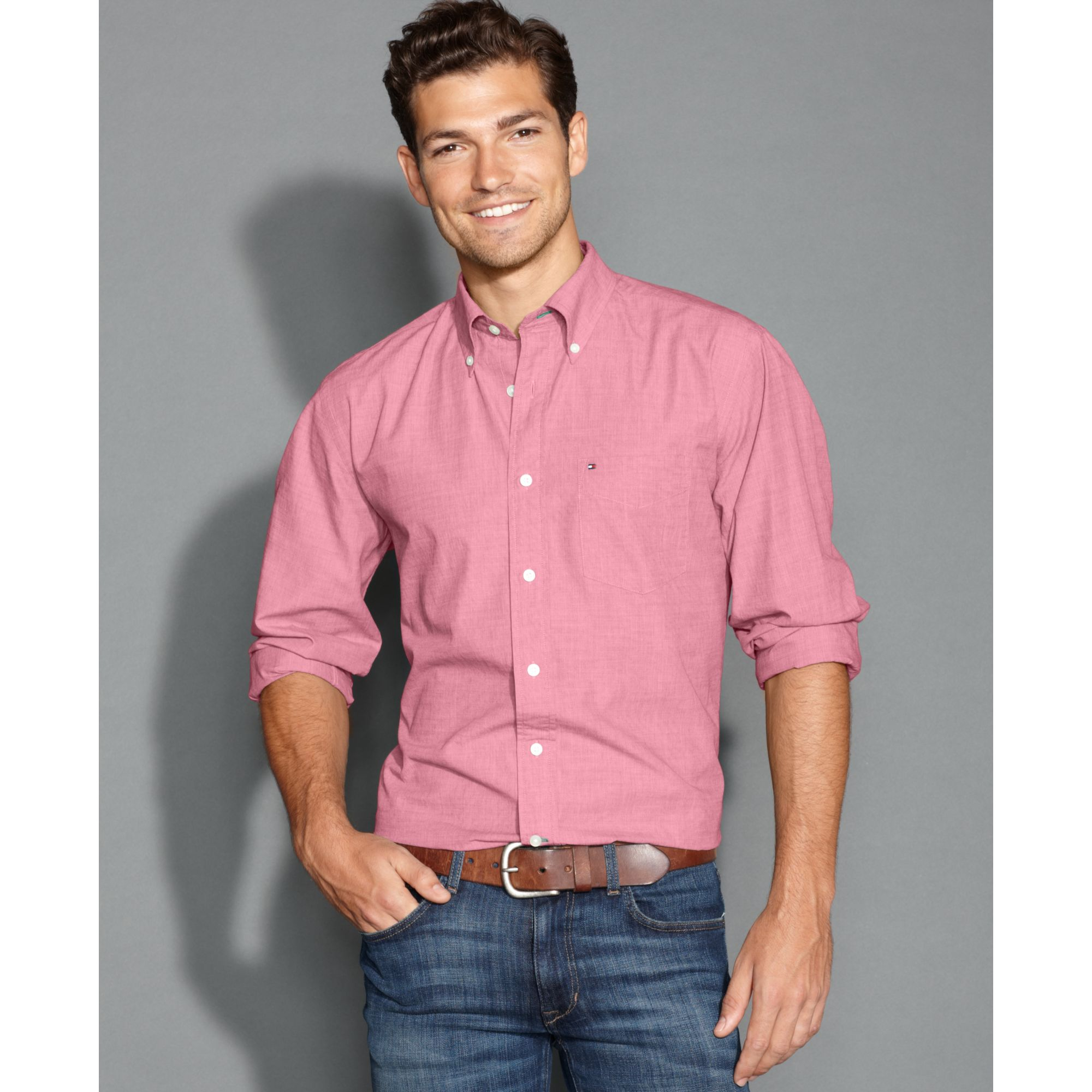 tommy hilfiger pink mens shirt