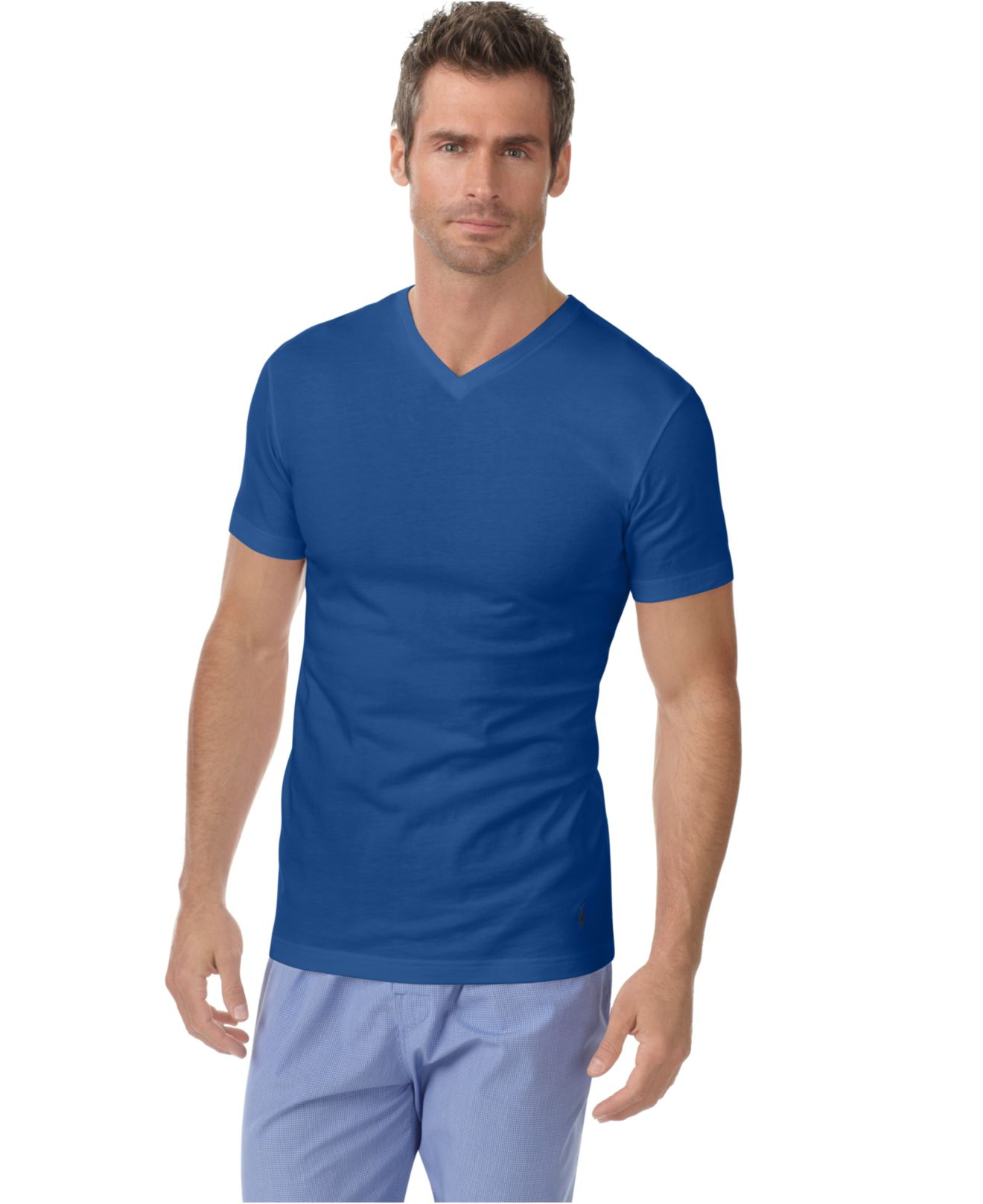 Polo Ralph Lauren Mens Slim Fit Classic Cotton V Neck T Shirt 3 Pack In Blue For Men Blue