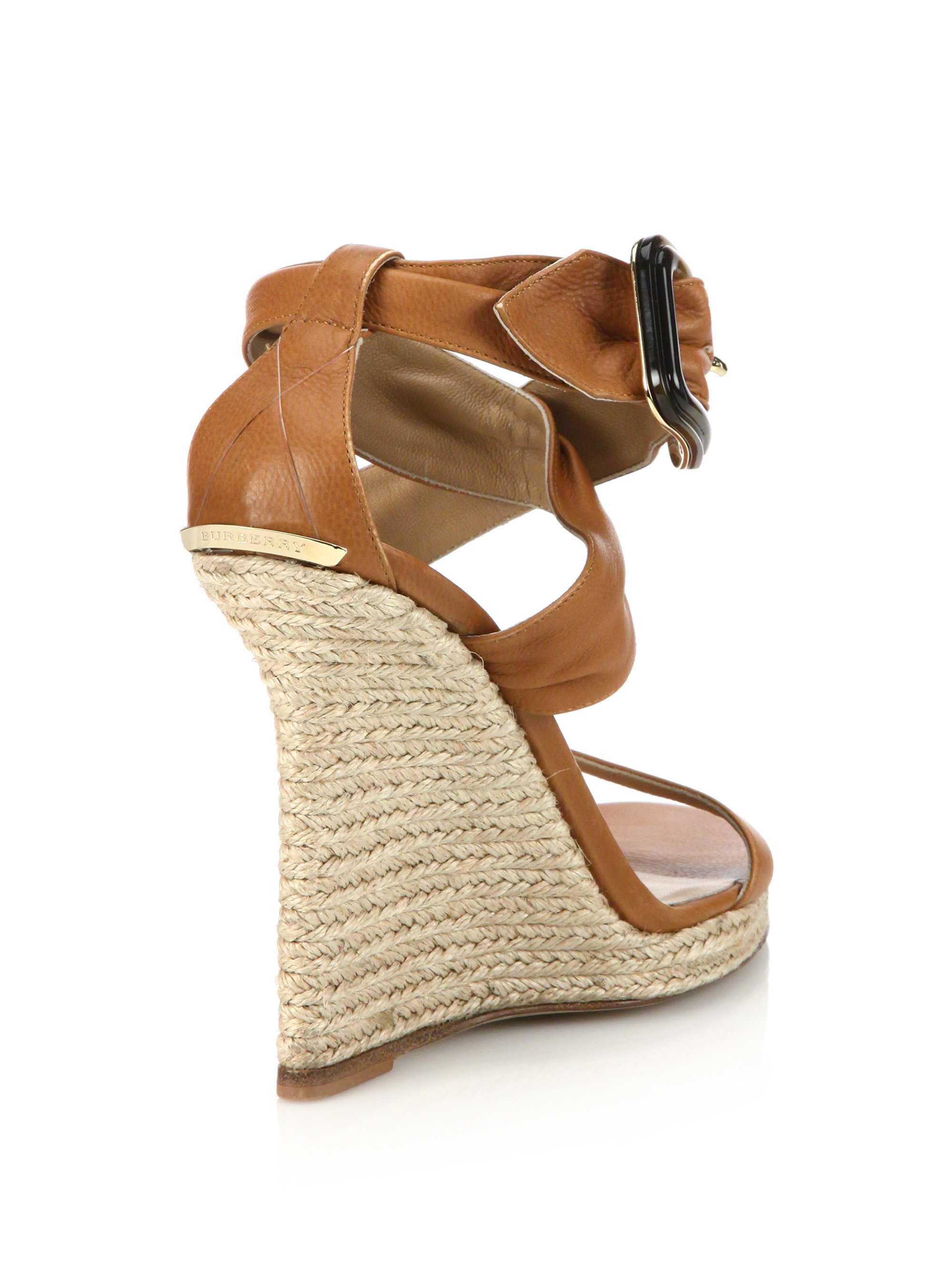 Burberry Catsbrook Leather Espadrille Wedge Sandals in Brown | Lyst
