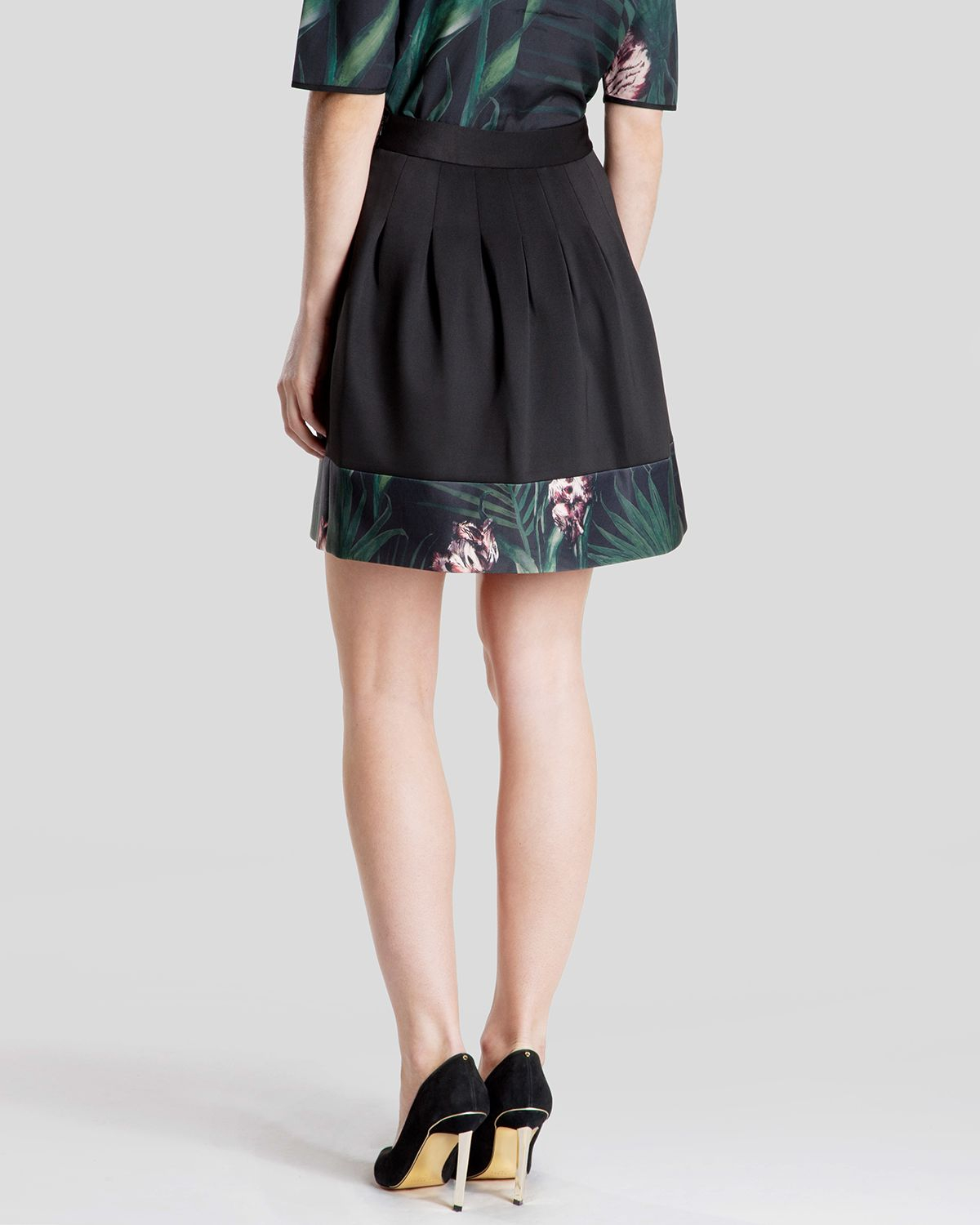 Ted Baker Synthetic Skirt Udiya Pleated Palm Floral Print Trim