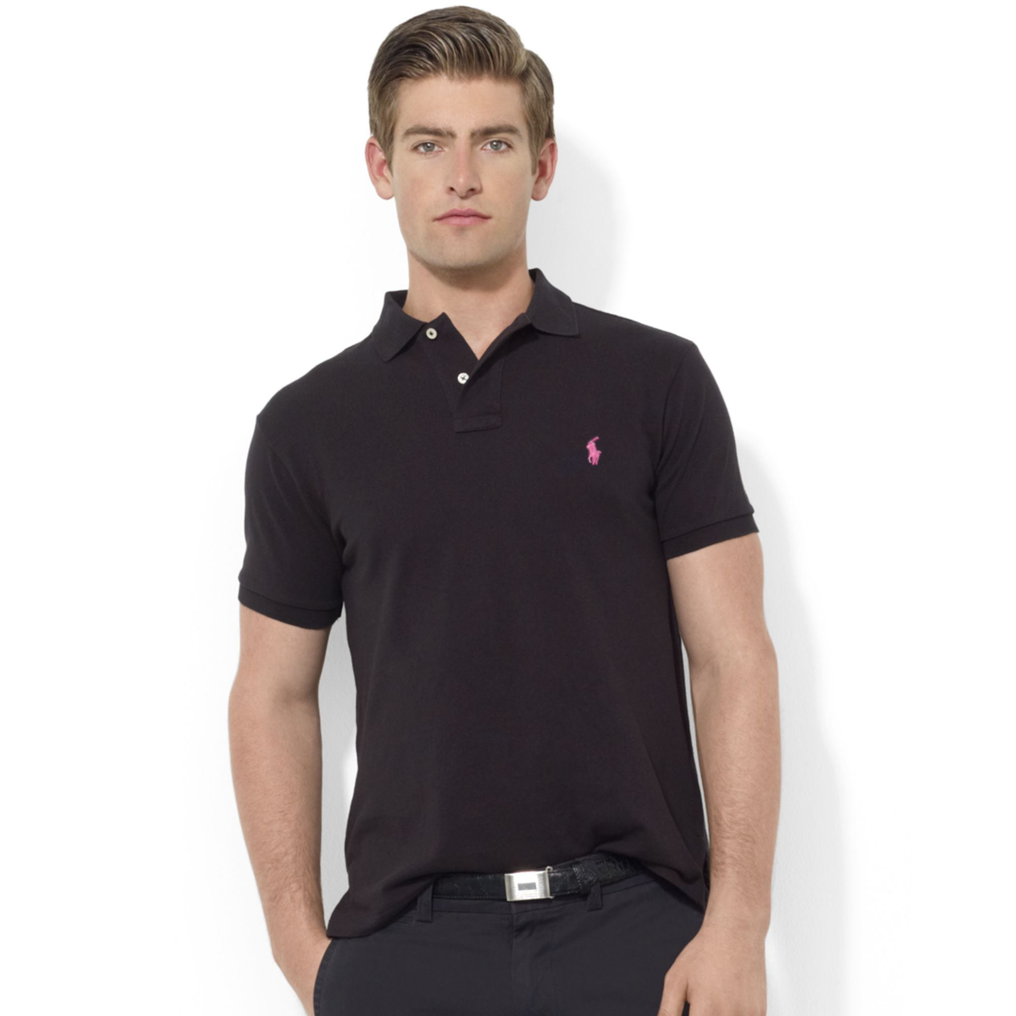 Ralph Lauren Pink Pony Custom-fit Short-sleeve Mesh Polo in Black for Men |  Lyst