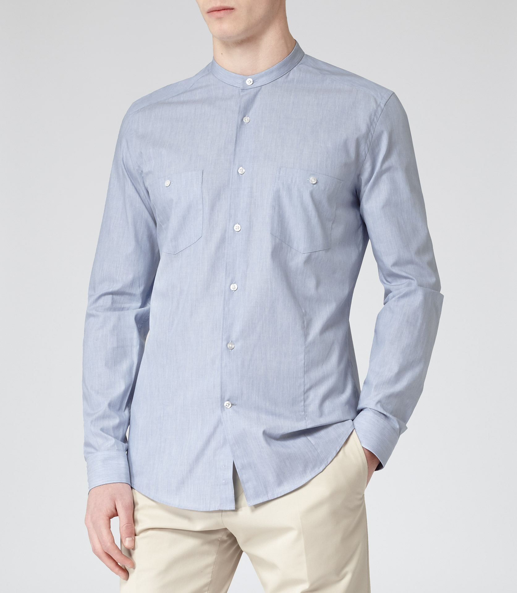 Reiss Baychester Collarless Shirt in Blue for Men - Lyst