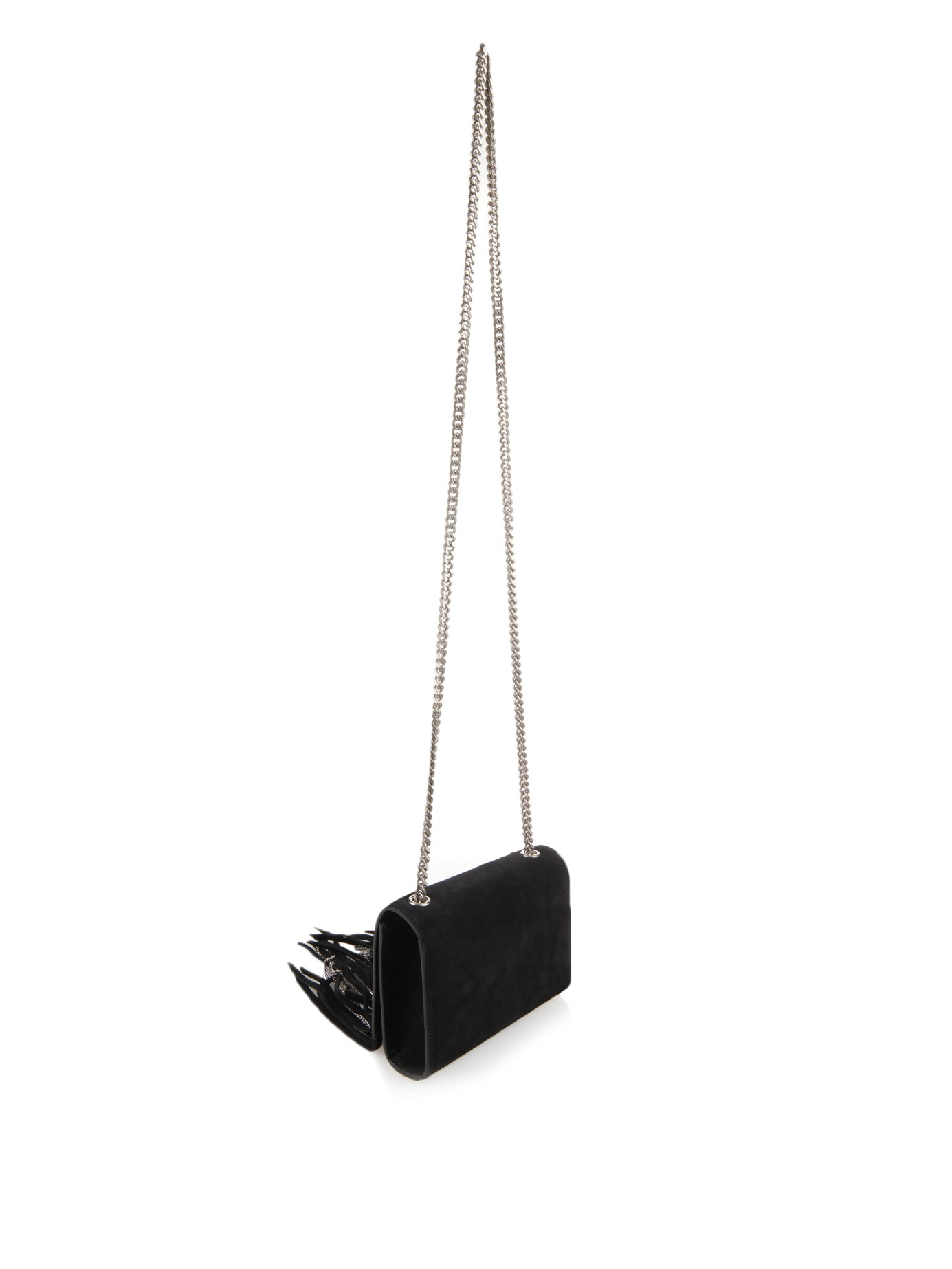 Saint laurent Monogram Small Fringed-suede Cross-body Bag in Black ...
